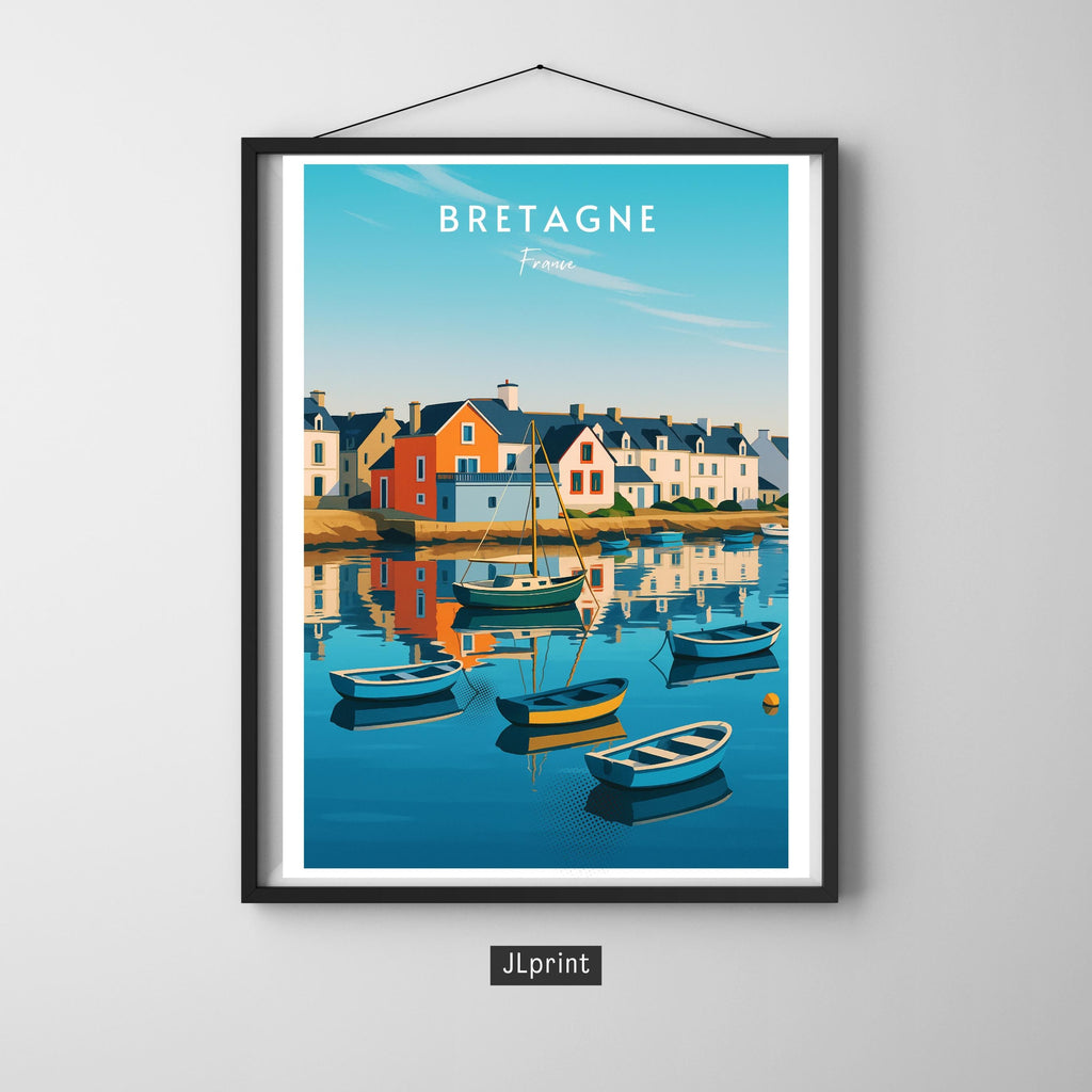 Affiche voyage - Bretagne, France, Village, Breizh - art moderne, impression, poster