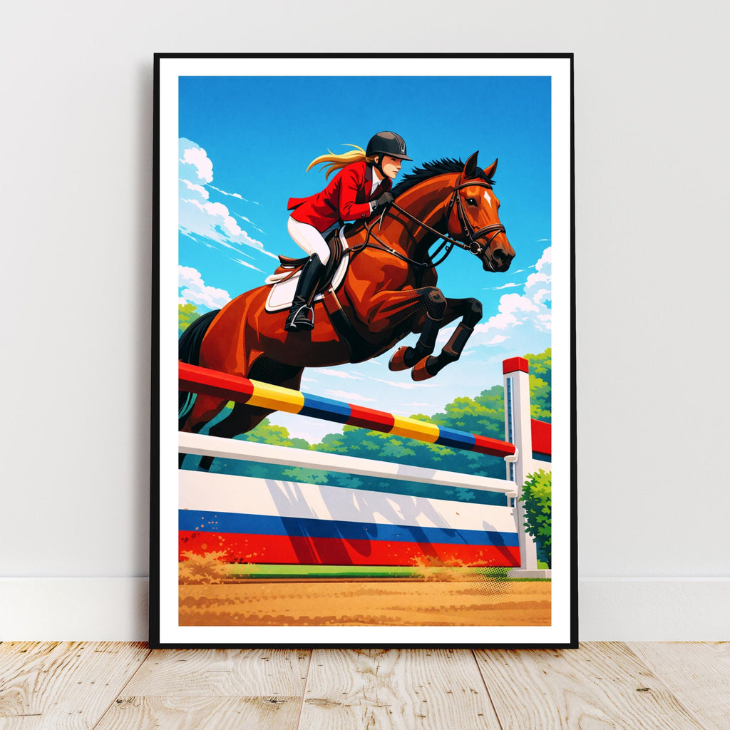 Affiche sport - Equitation, Equestre, Cavalière, Cheval - art moderne, impression, poster