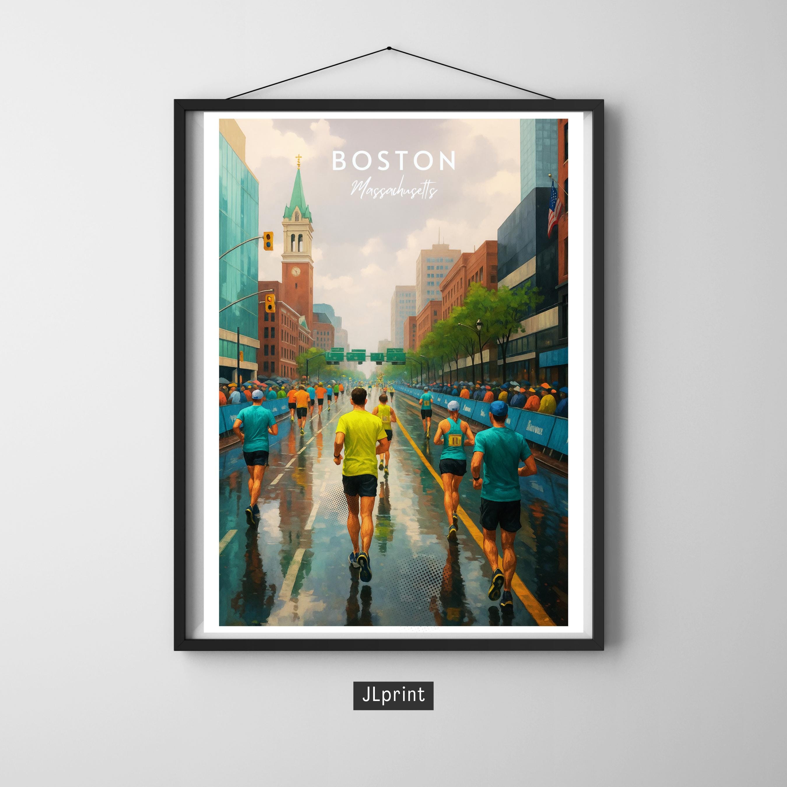 Affiche sport - Marathon, Course, Boston, USA - art moderne, impression, poster