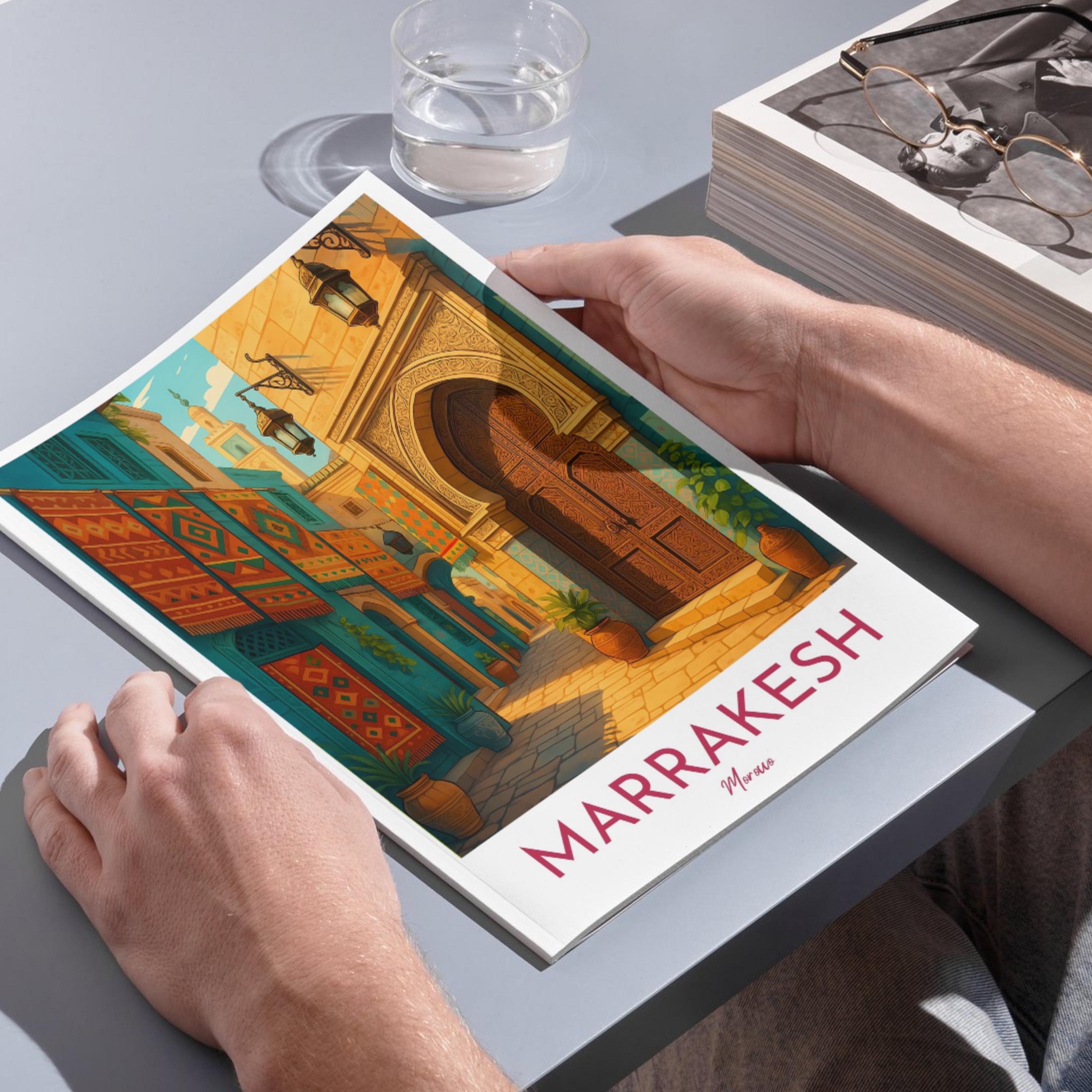 Affiche voyage - Marrakech, Maroc, Maghreb, Médina - art moderne, impression, poster