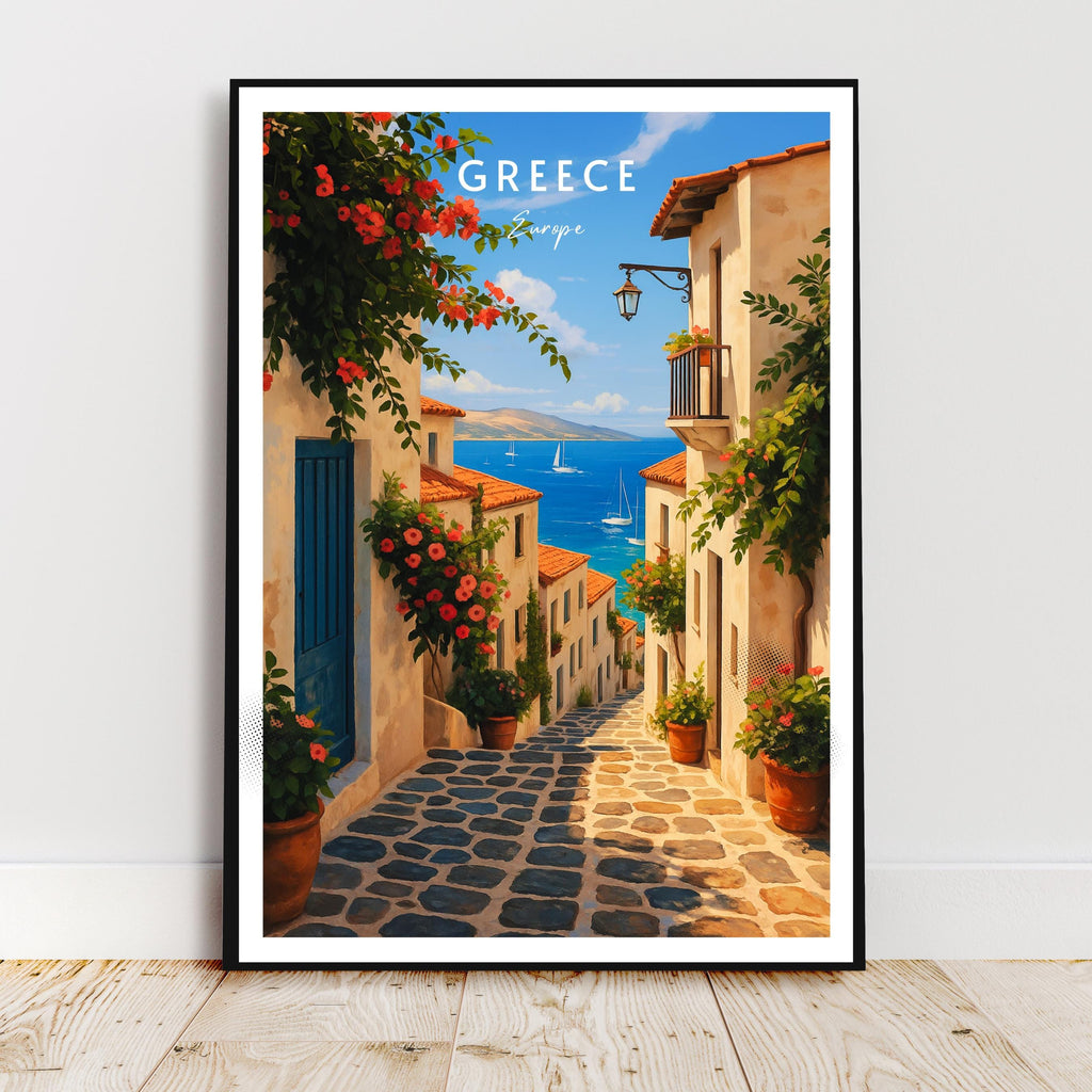 Affiche voyage - Grèce, Europe, Méditerranée, Village - art moderne, impression, poster