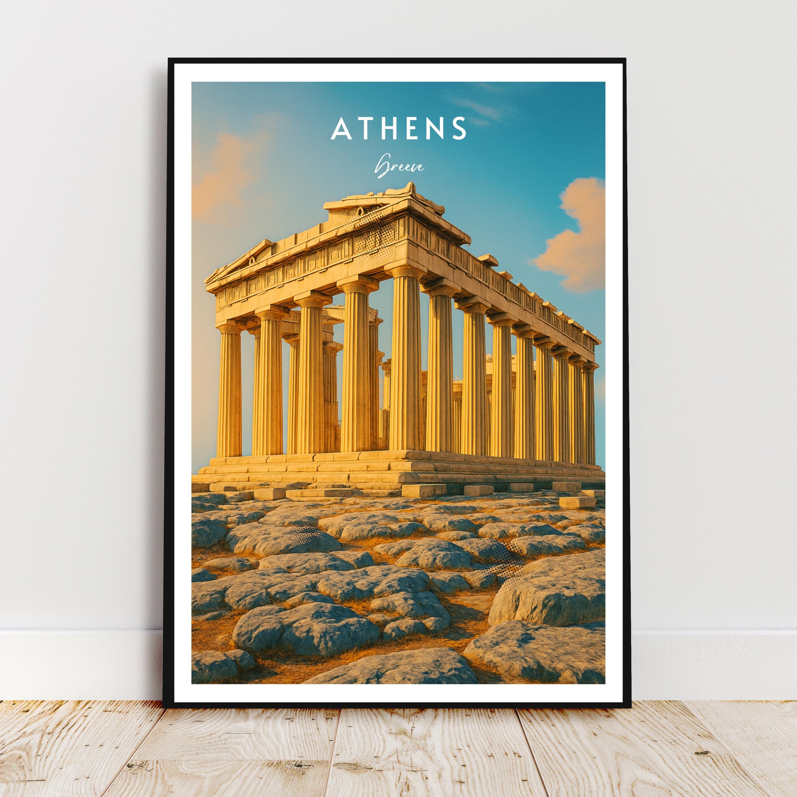 Affiche voyage - Athènes, Grèce, Parthénon, Acropole - art moderne, impression, poster