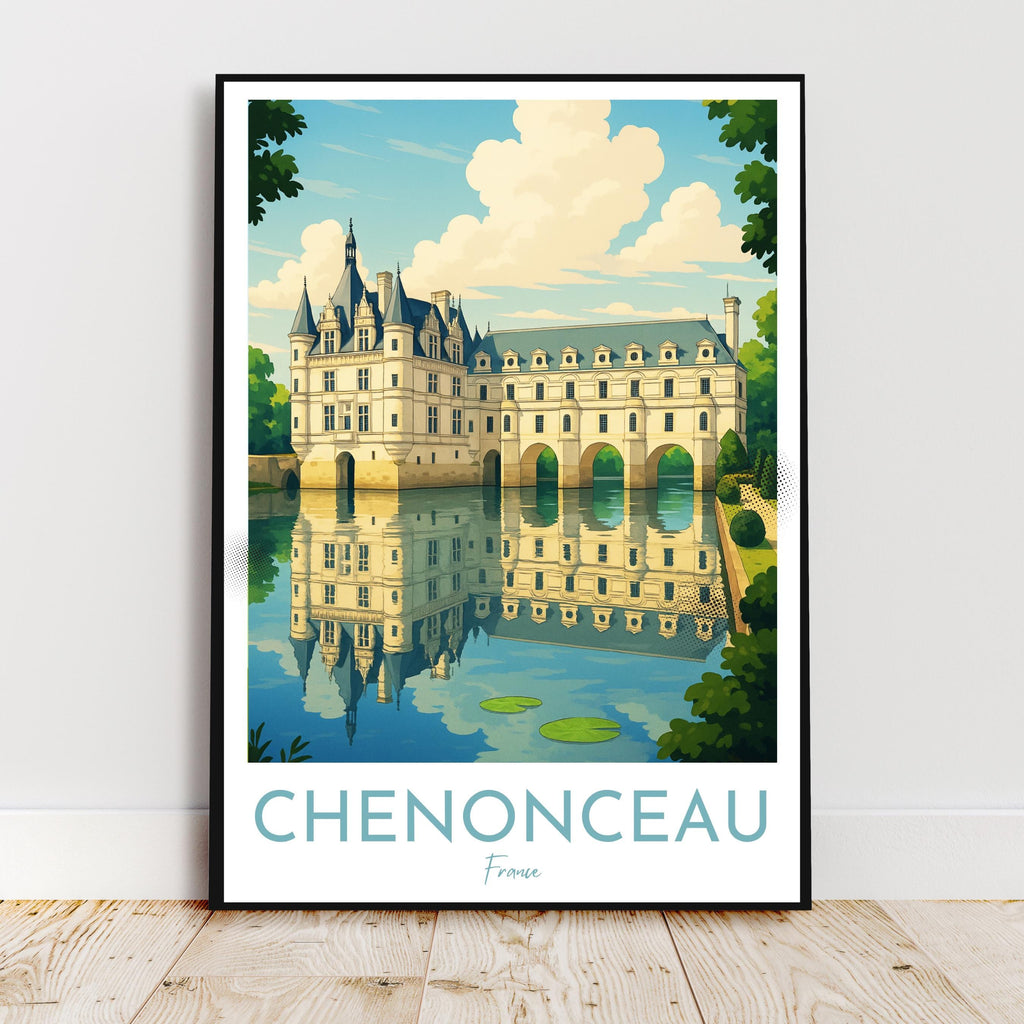 Affiche voyage - Chenonceau, Val de Loire, France, Chateau - art moderne, impression, poster