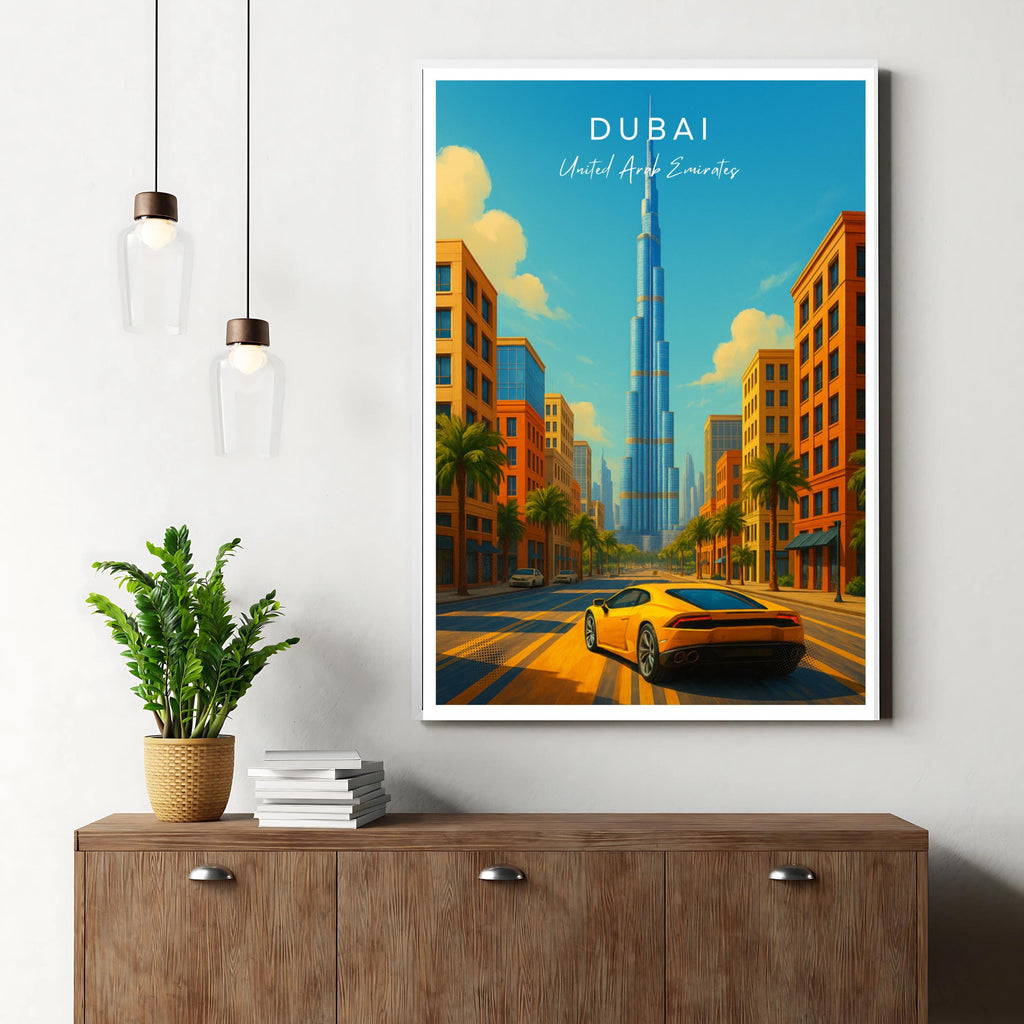 Affiche voyage - Dubaï, Emirats Arabes Unis, Moyen Orient, Burj Khalifa - art moderne, impression, poster