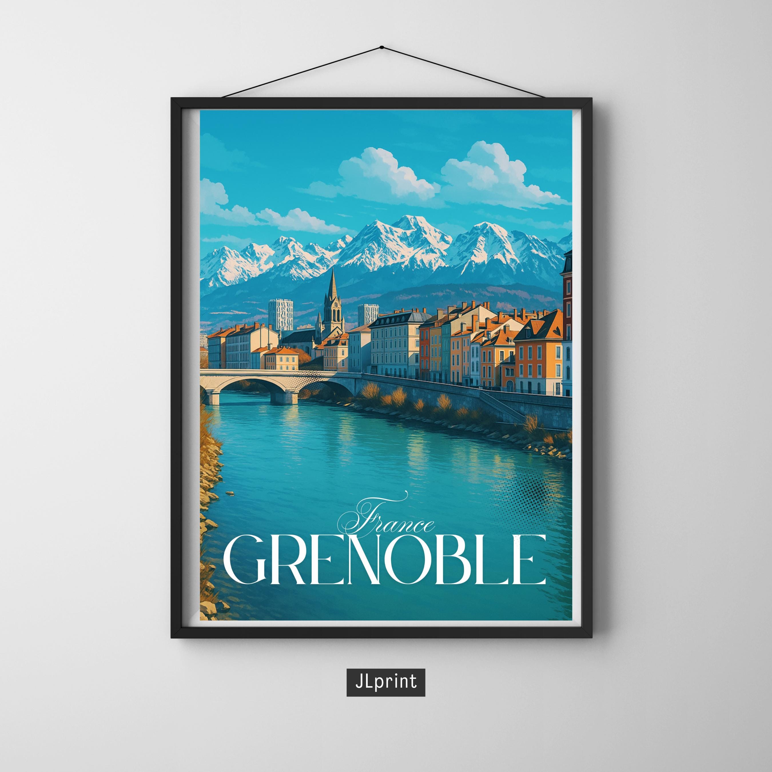 Affiche voyage - Grenoble, Isère, France, Alpes - art moderne, impression, poster