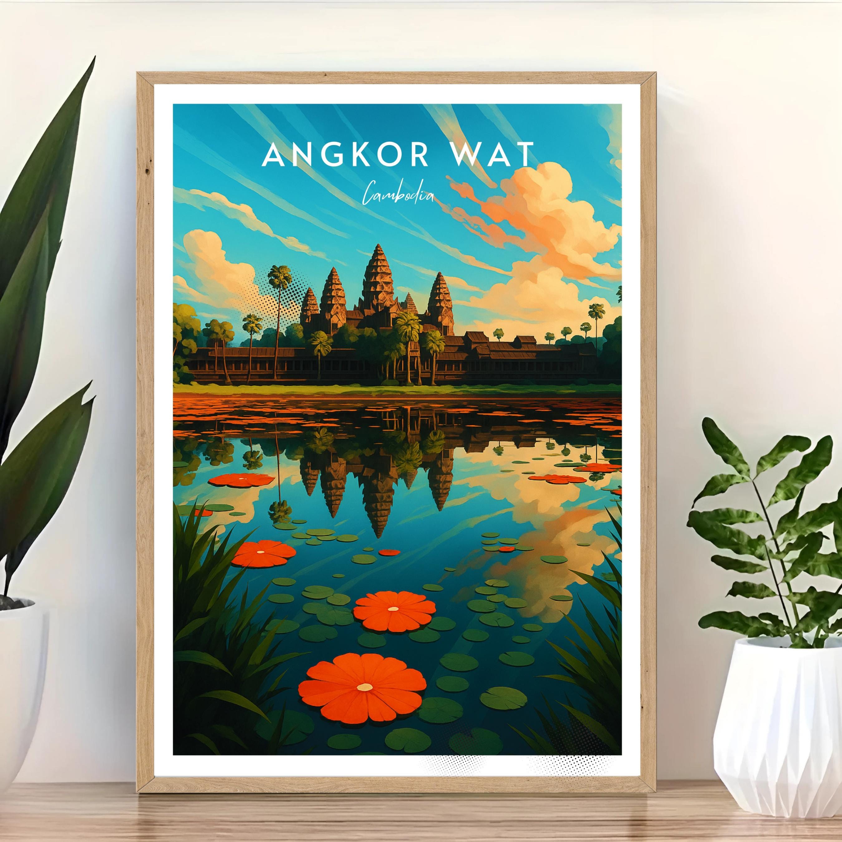 Affiche voyage - Angkor Wat, Cambodge, Asie, Temple - art moderne, impression, poster