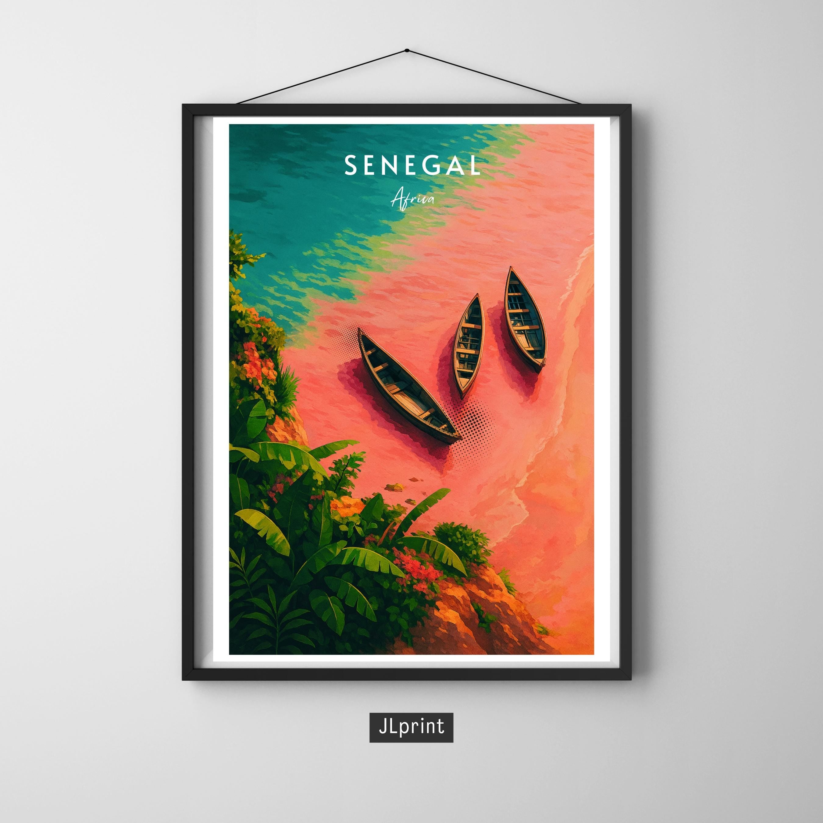 Affiche voyage - Sénégal, Afrique, Lac Rose, Dakar - art moderne, impression, poster