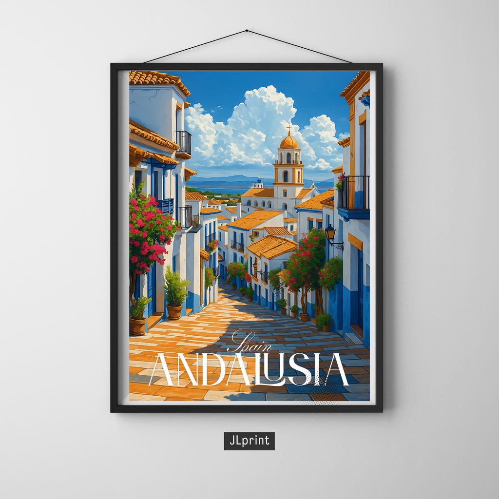 Affiche voyage - Andalousie, Espagne, Méditerranée, Village - art moderne, impression, poster