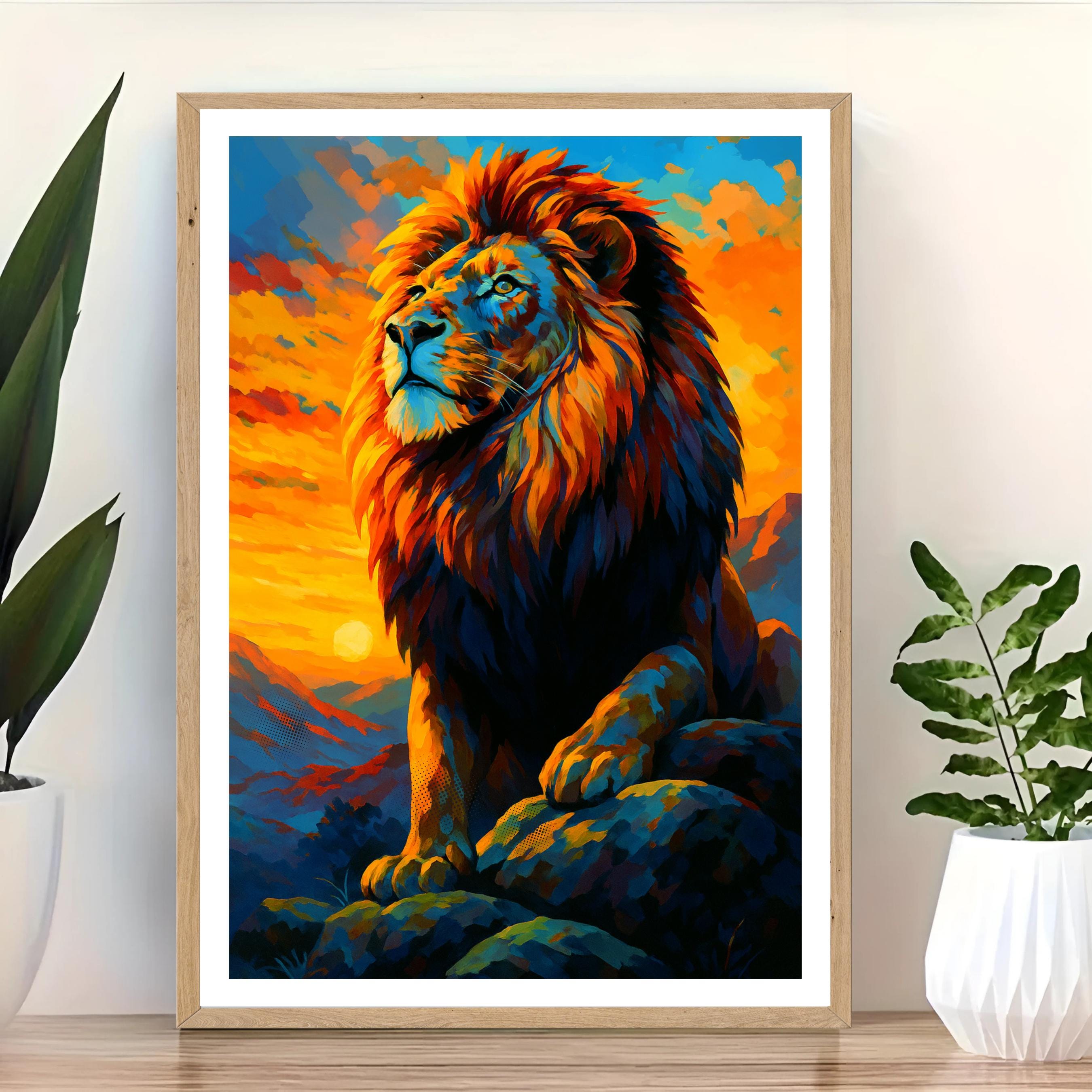 Affiche animaux - Lion, Félin, Savane, Animal Sauvage - art moderne, impression, poster