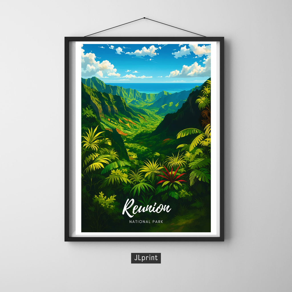 Affiche voyage - Réunion, Parc National, Cirques, Océan Indien - art moderne, impression, poster