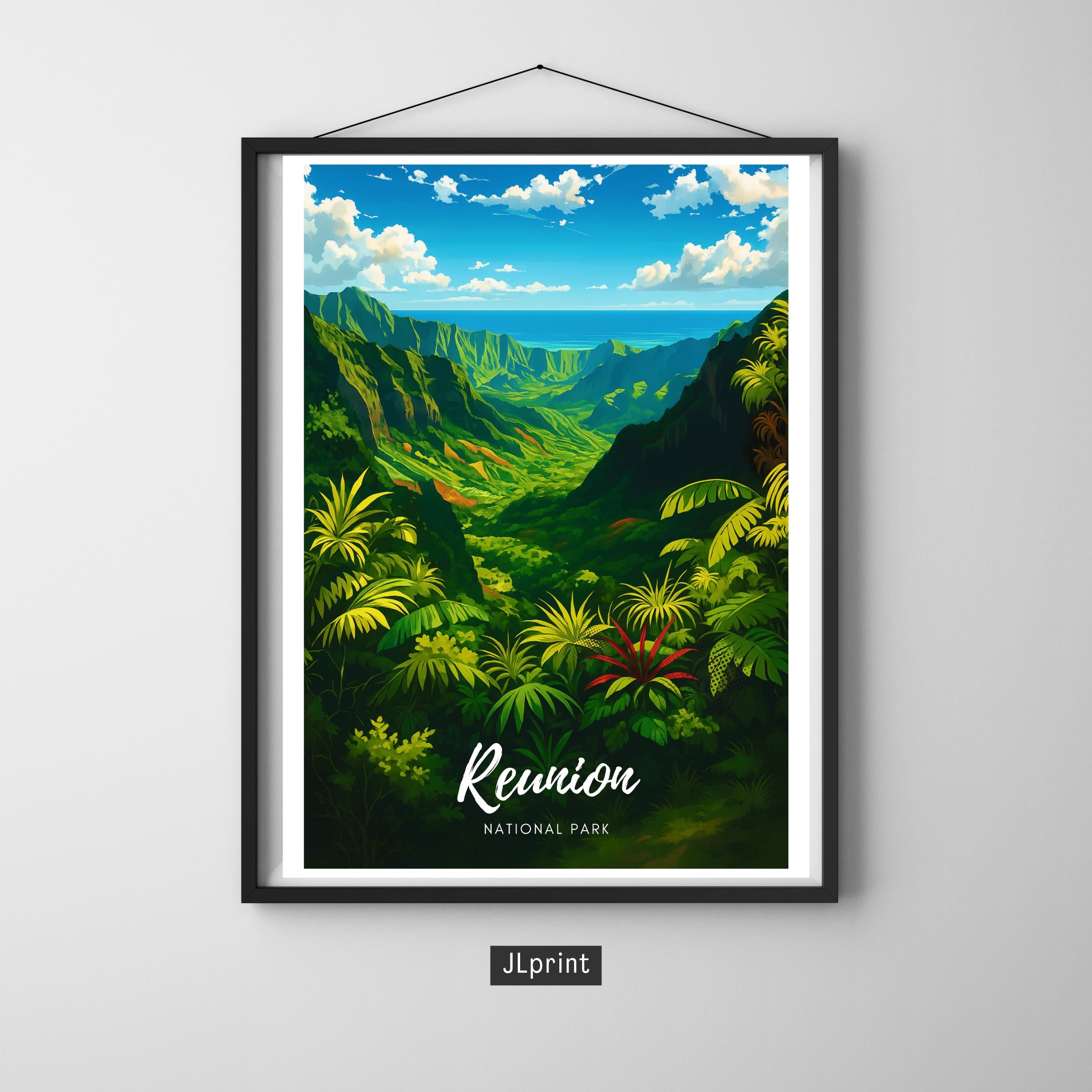 Affiche voyage - Réunion, Parc National, Cirques, Océan Indien - art moderne, impression, poster