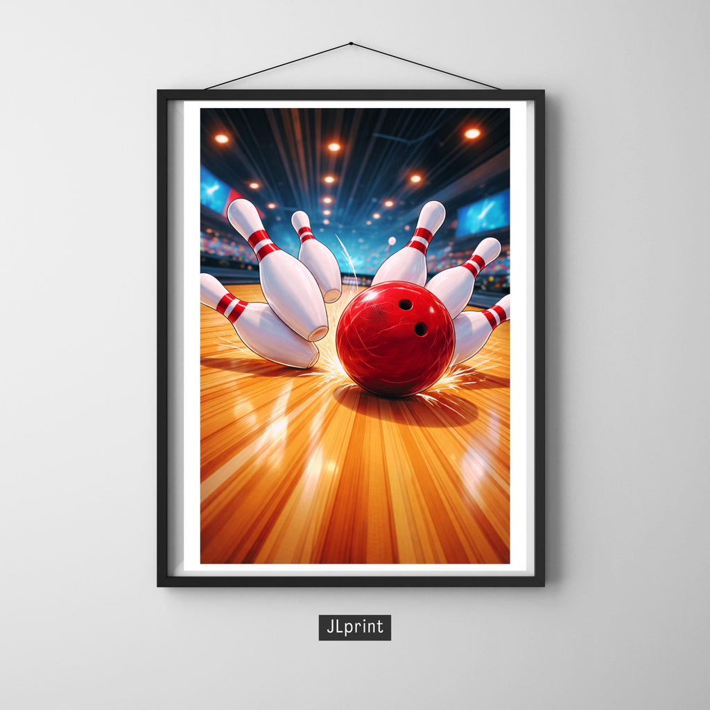 Affiche sport - Bowling, Strike, Quilles, Loisir - art moderne, impression, poster