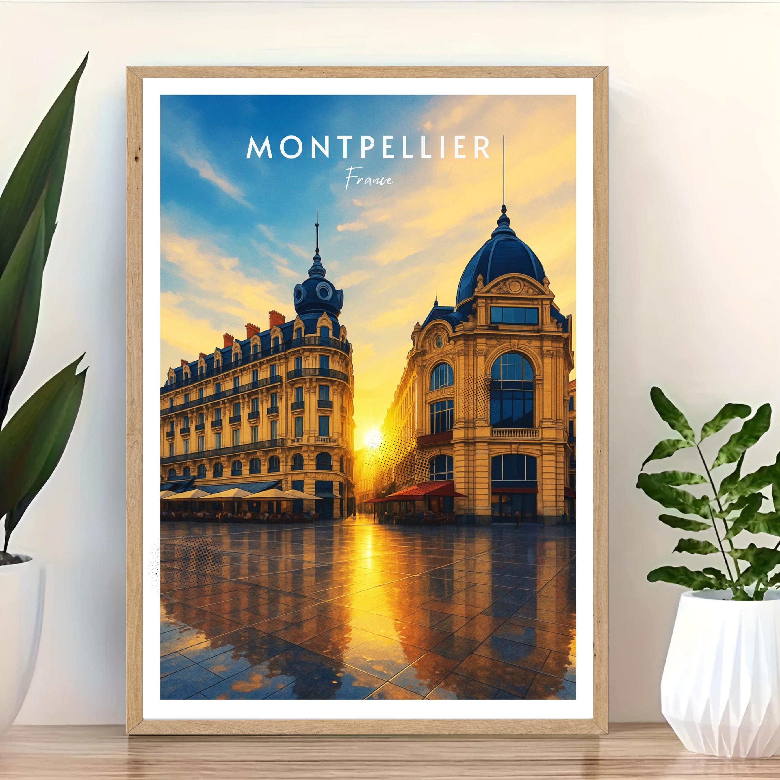 Affiche voyage - Montpellier, Hérault, France, Place de la Comédie - art moderne, impression, poster