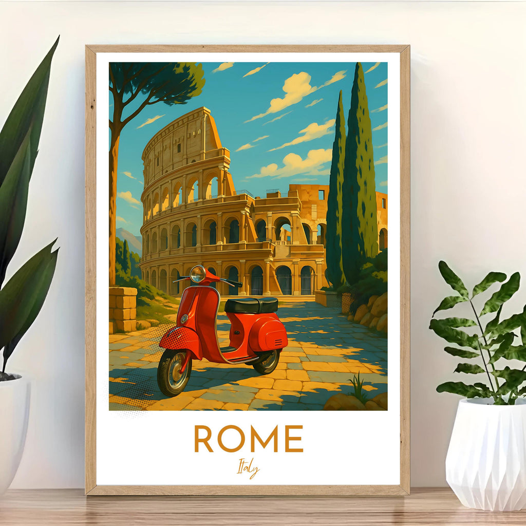 Affiche voyage - Rome, Latium, Italie, Colisée - art moderne, impression, poster