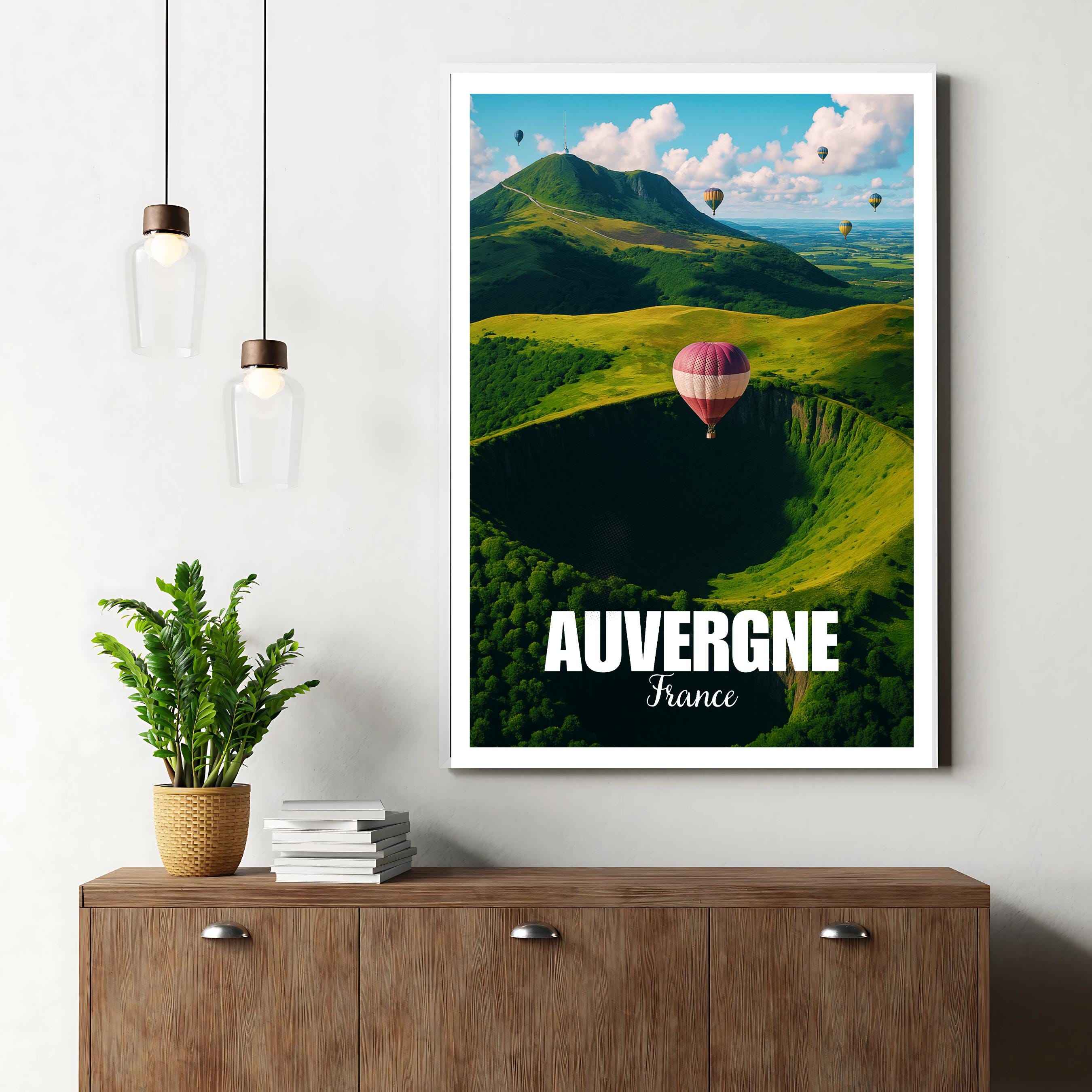 Affiche voyage - Auvergne, Puy de Dôme, France, Volcans - art moderne, impression, poster