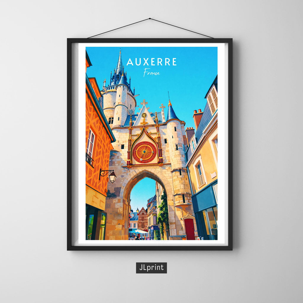 Affiche voyage - Auxerre, Bourgogne, France, Tour de l’Horloge - art moderne, impression, poster