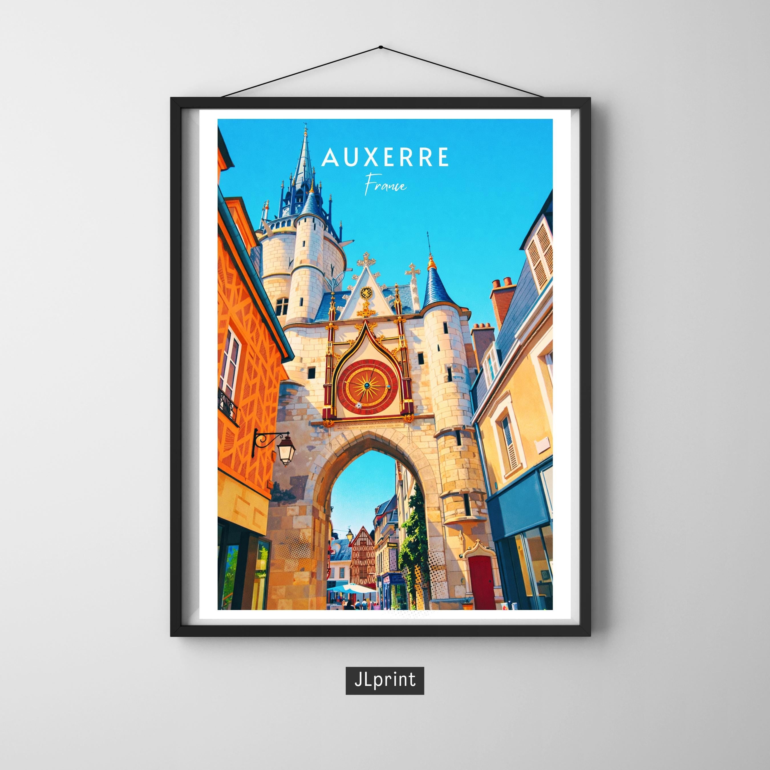 Affiche voyage - Auxerre, Bourgogne, France, Tour de l’Horloge - art moderne, impression, poster