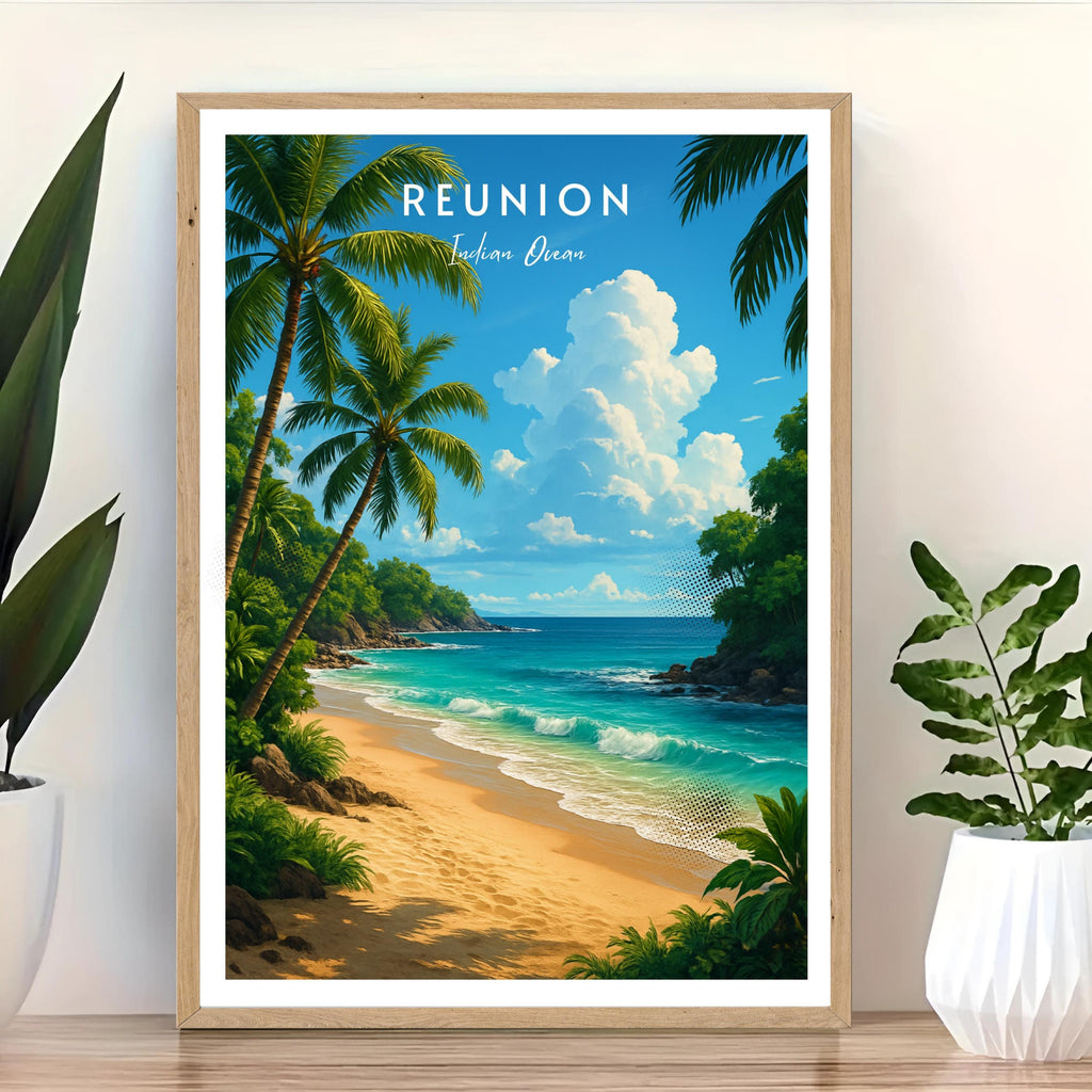 Affiche voyage - Ile de la Reunion, Outre-Mer, Ocean Indien, Plage - art moderne, impression, poster