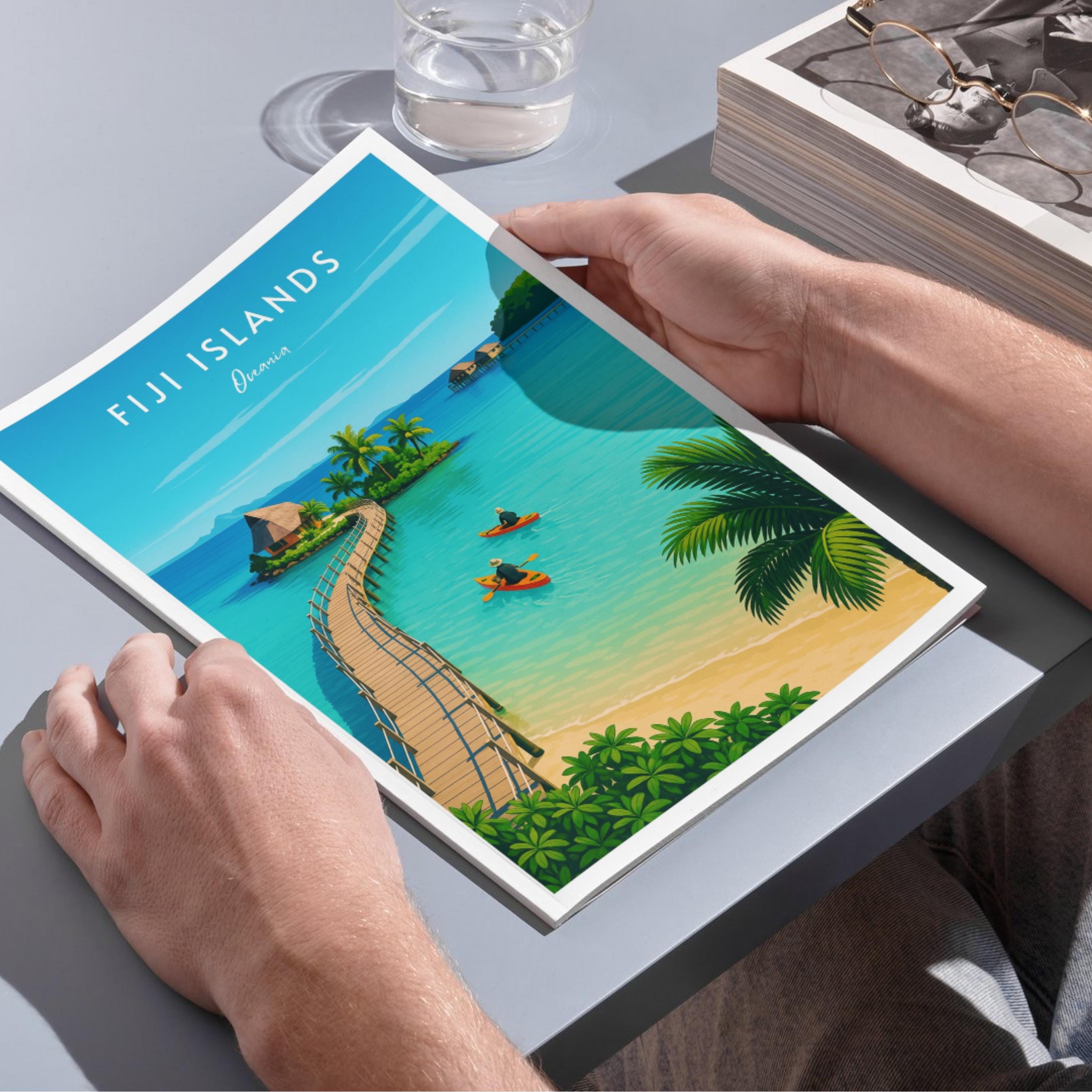Affiche voyage - Iles Fidji, Oceanie, Ocean Pacifique, Mélanésie - art moderne, impression, poster