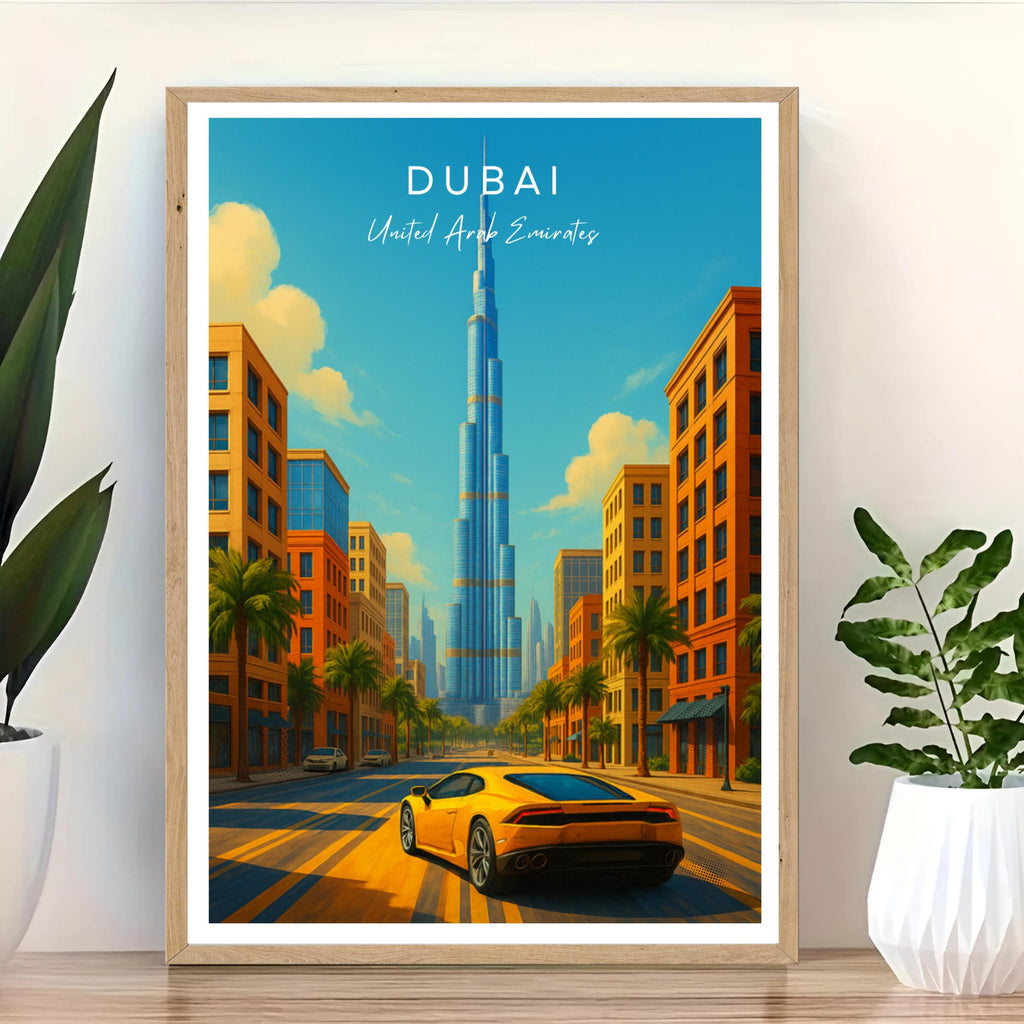 Affiche voyage - Dubaï, Emirats Arabes Unis, Moyen Orient, Burj Khalifa - art moderne, impression, poster