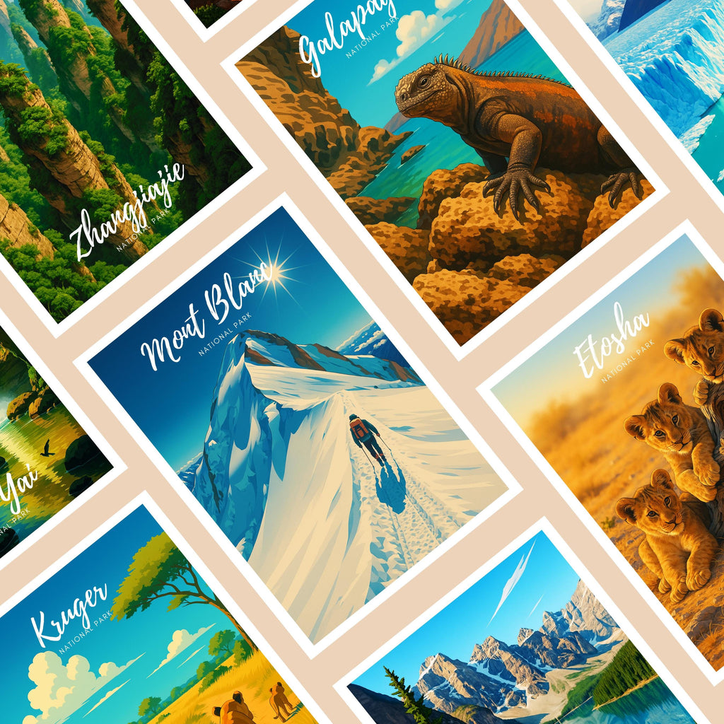 Affiche voyage - Mont Blanc, Parc National, Alpes, Montagne - art moderne, impression, poster