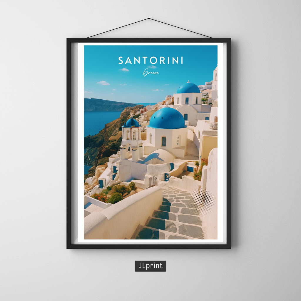 Affiche voyage - Santorin, Cyclades, Grèce, Méditerranée - art moderne, impression, poster