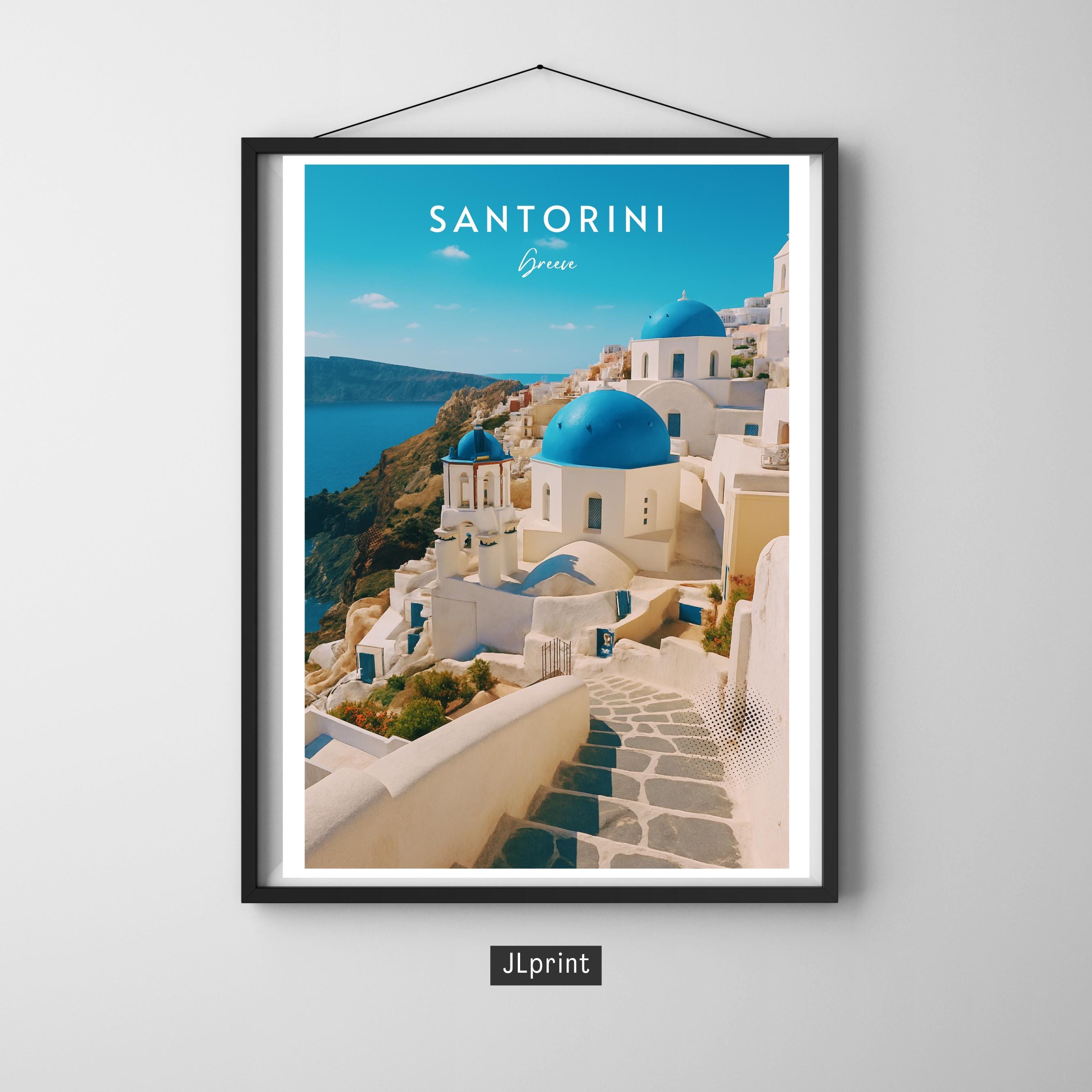 Affiche voyage - Santorin, Cyclades, Grèce, Méditerranée - art moderne, impression, poster