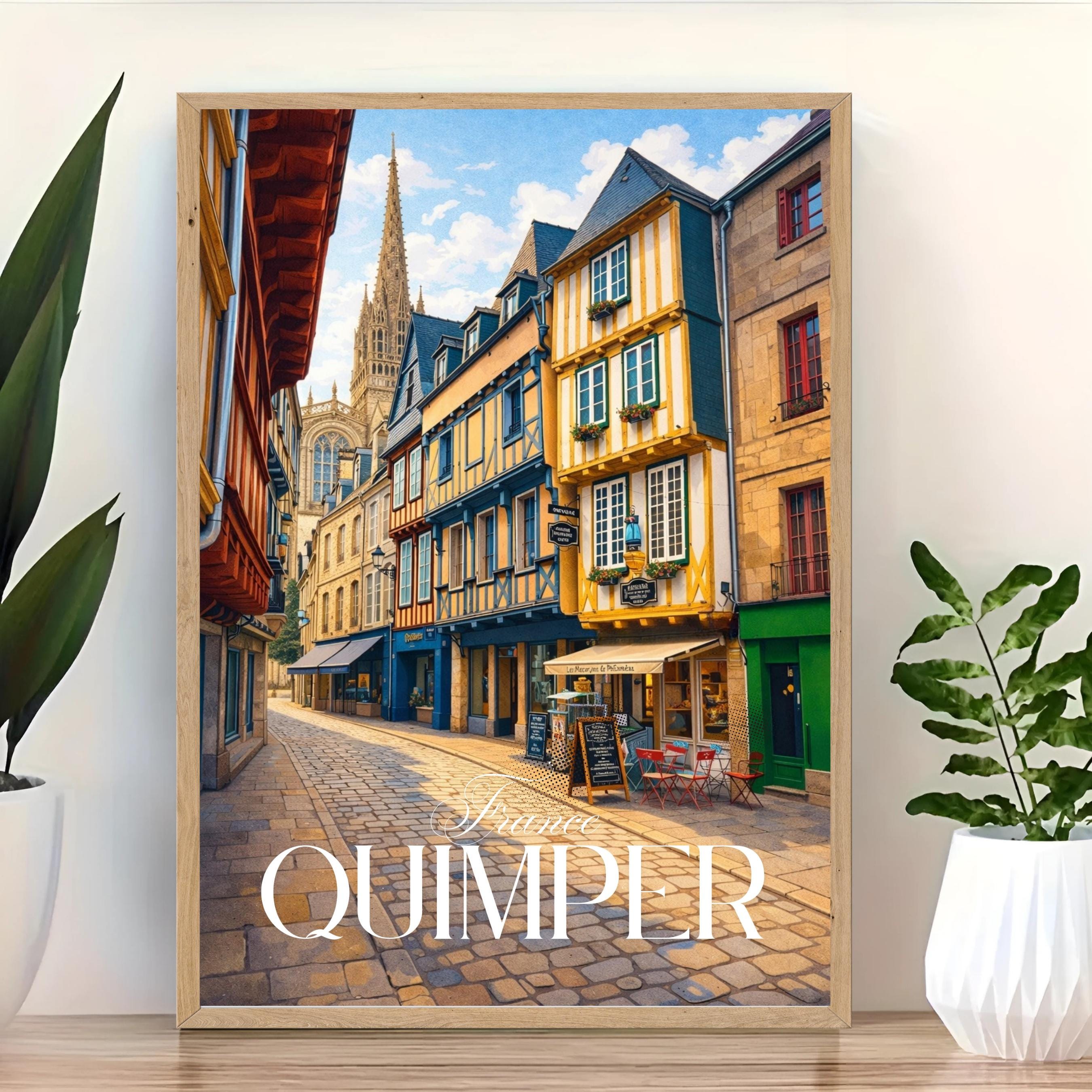 Affiche voyage - Quimper, Bretagne, France, Vielle Ville - art moderne, impression, poster