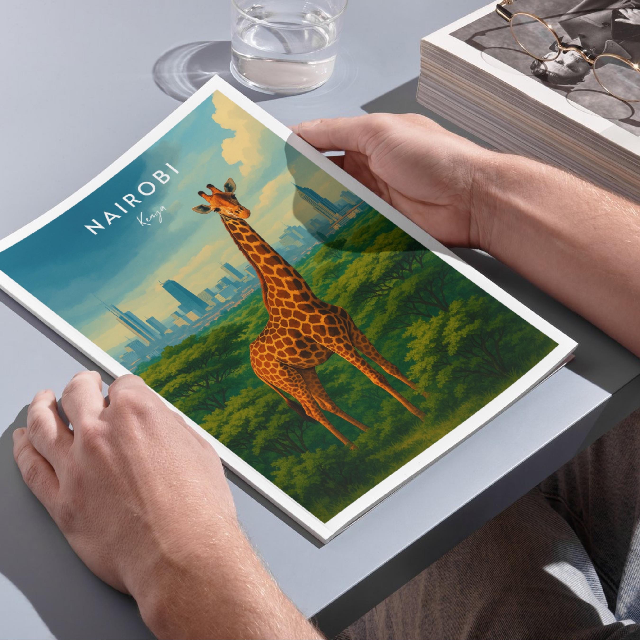 Affiche voyage - Nairobi, Kenya, Afrique, Girafe - art moderne, impression, poster