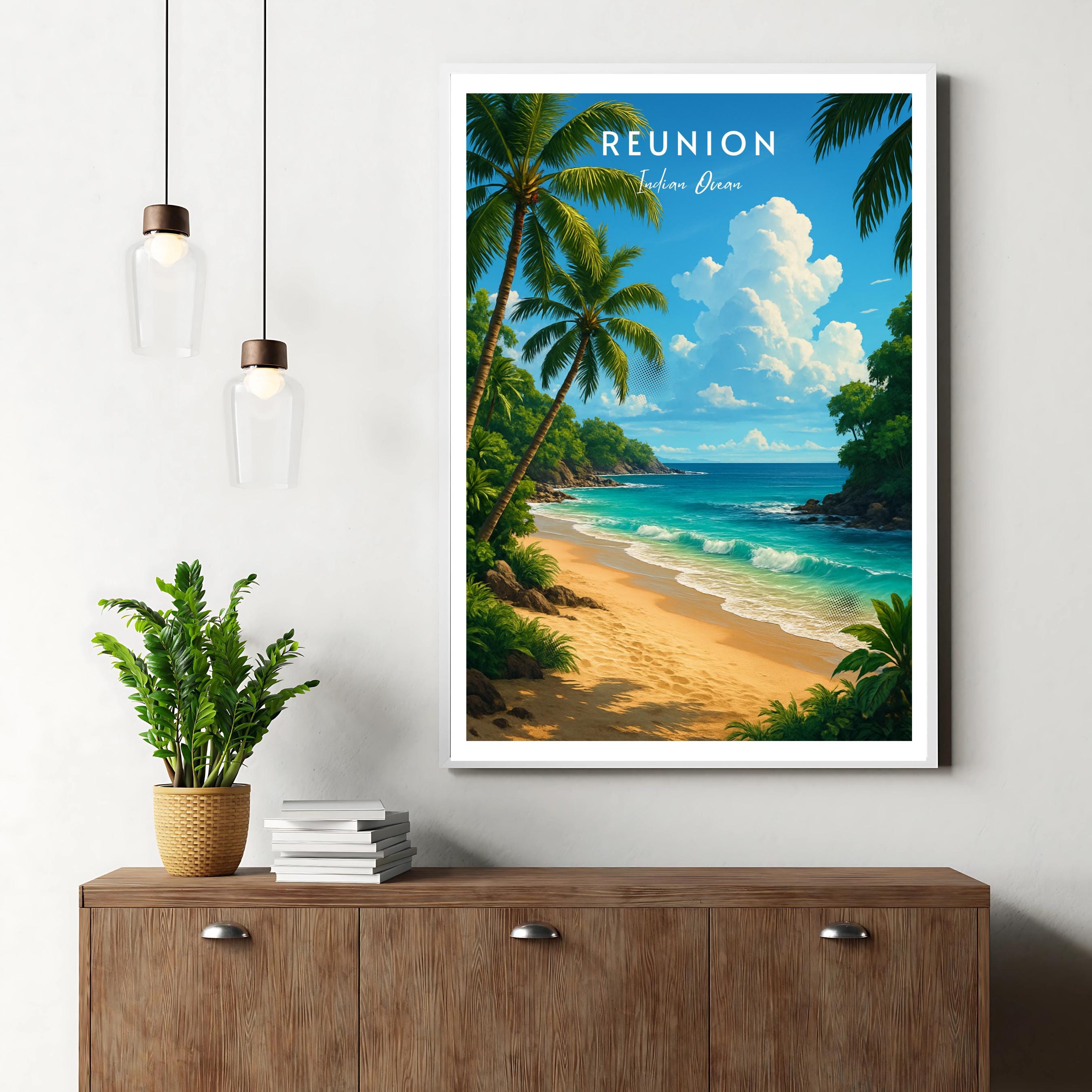 Affiche voyage - Ile de la Reunion, Outre-Mer, Ocean Indien, Plage - art moderne, impression, poster