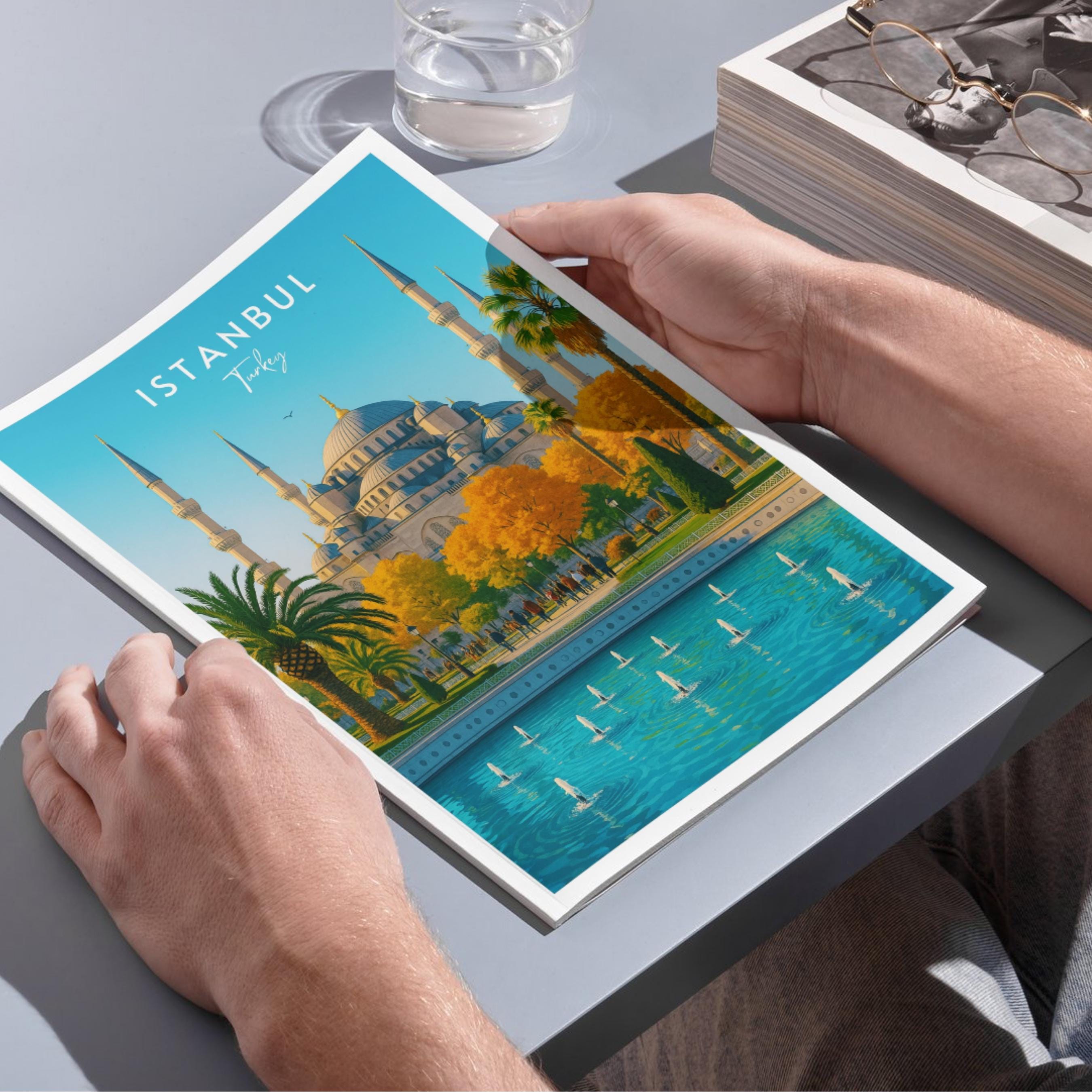 Affiche voyage - Istanbul, Turquie, Asie, Mosquée Bleue - art moderne, impression, poster