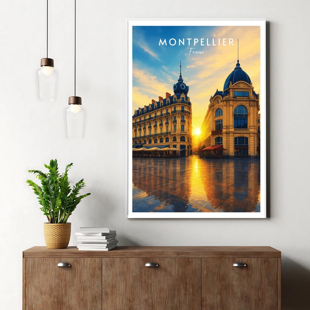 Affiche voyage - Montpellier, Hérault, France, Place de la Comédie - art moderne, impression, poster