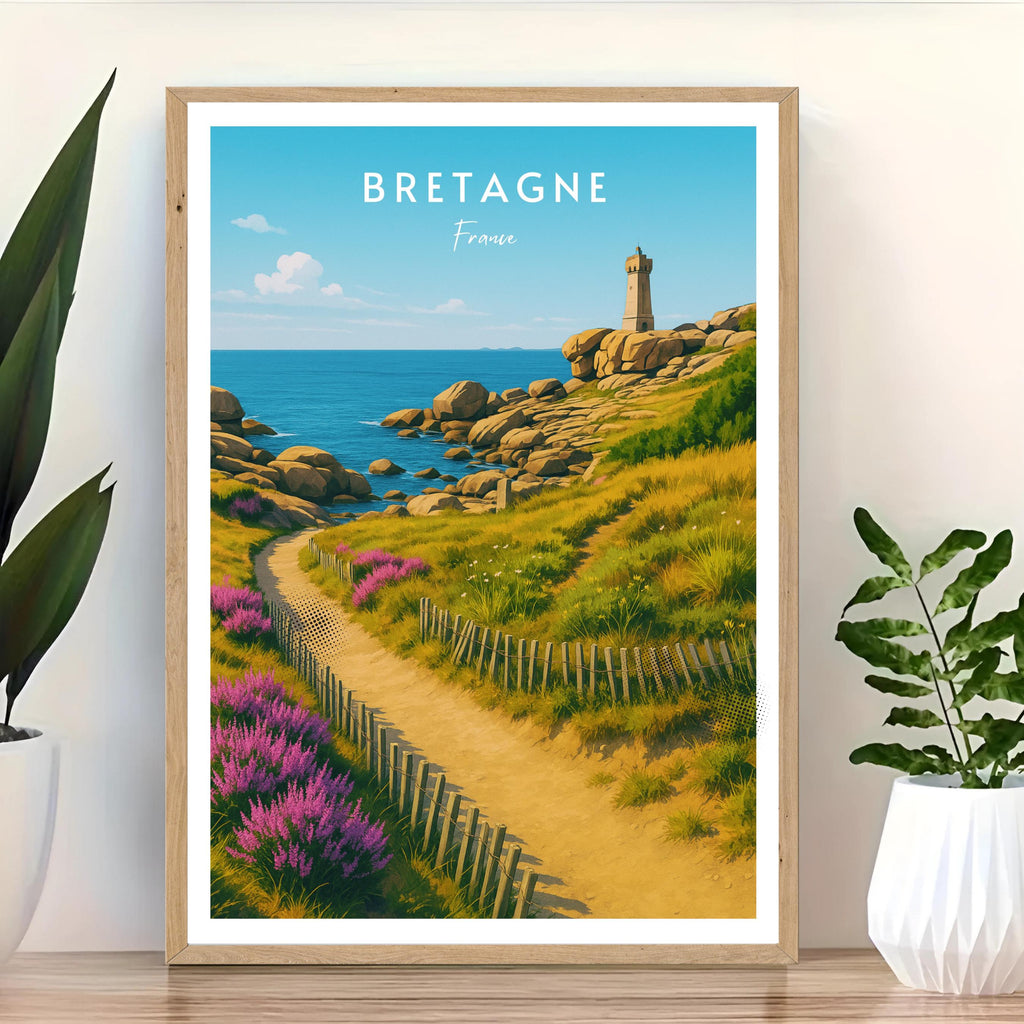 Affiche voyage - Bretagne, France, Ocean Atlantique, Phare - art moderne, impression, poster