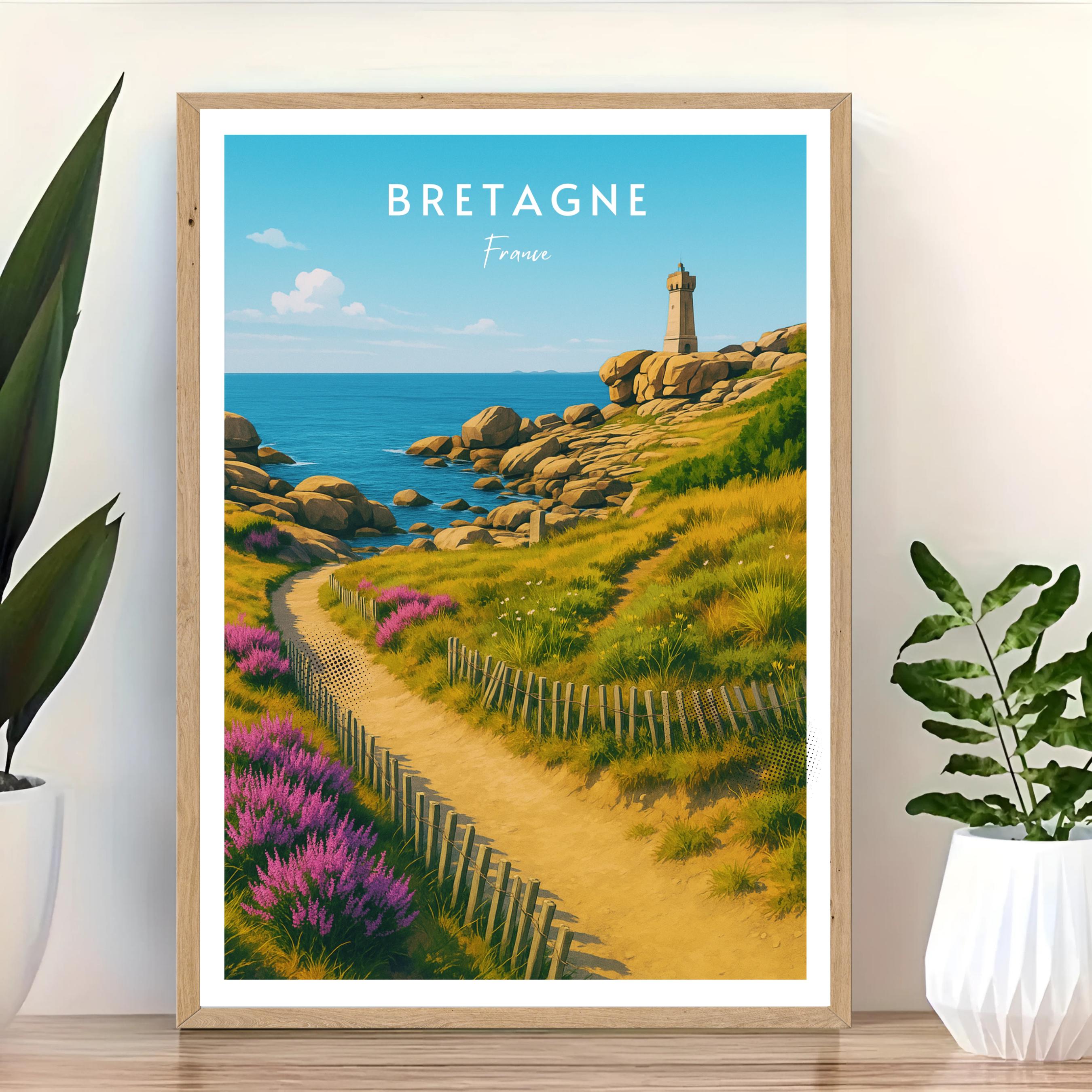 Affiche voyage - Bretagne, France, Ocean Atlantique, Phare - art moderne, impression, poster