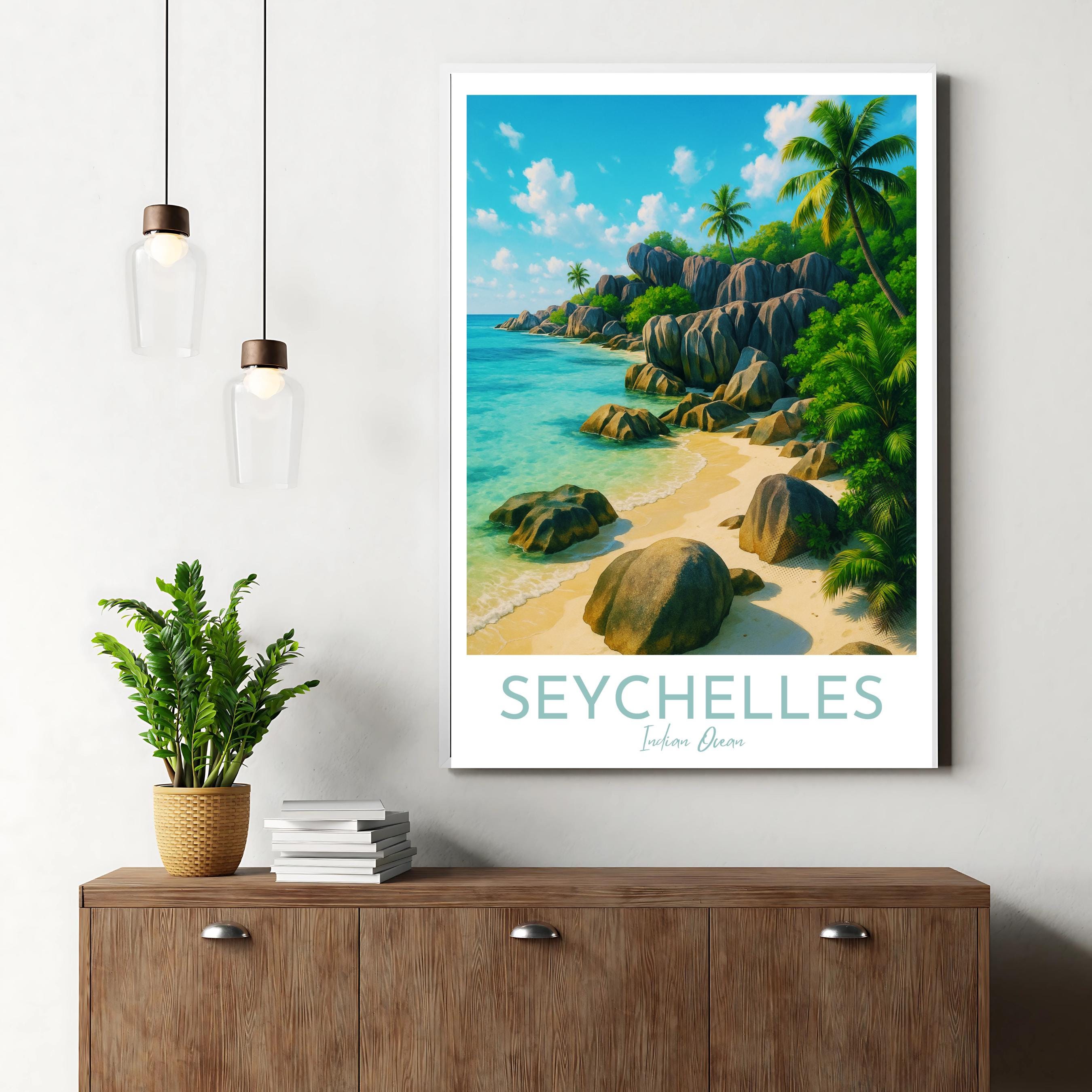 Affiche voyage - Seychelles, Océan Indien, Afrique, Plage - art moderne, impression, poster