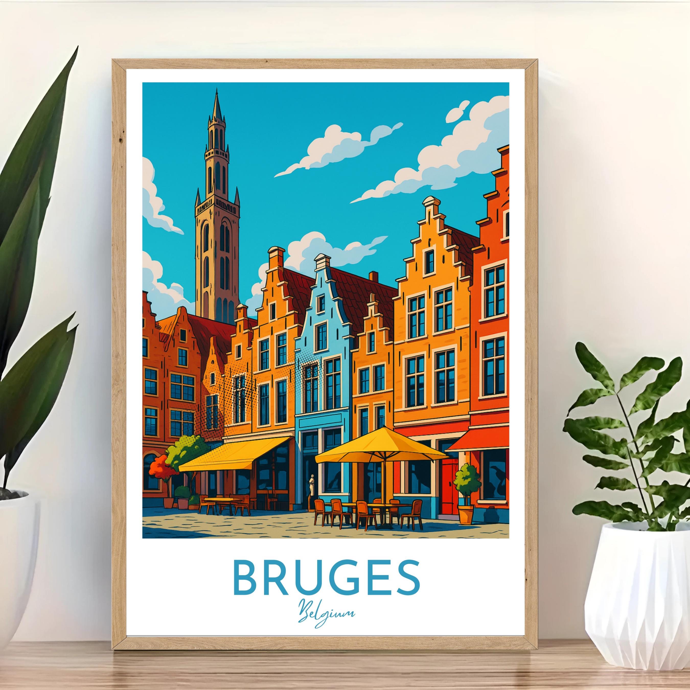 Affiche voyage - Bruges, Flandre, Belgique, Grande Place - art moderne, impression, poster