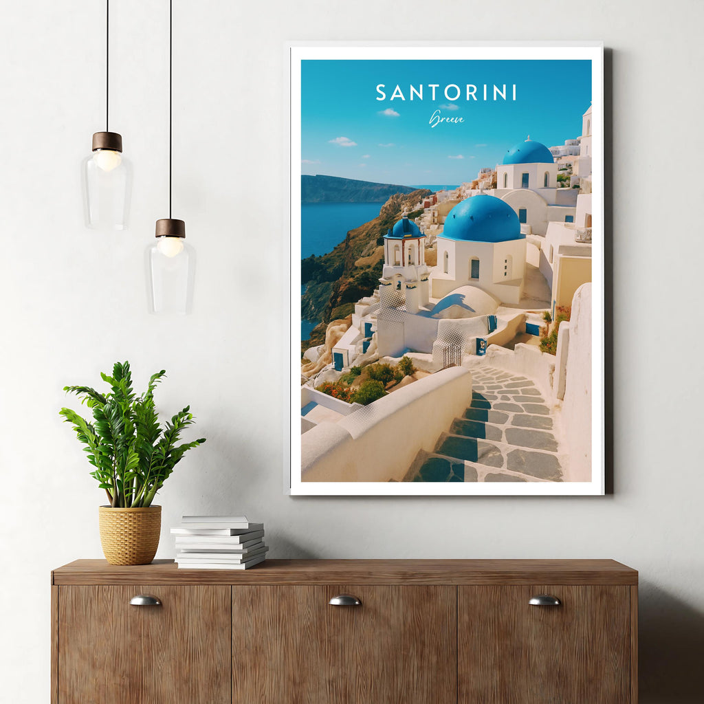 Affiche voyage - Santorin, Cyclades, Grèce, Méditerranée - art moderne, impression, poster