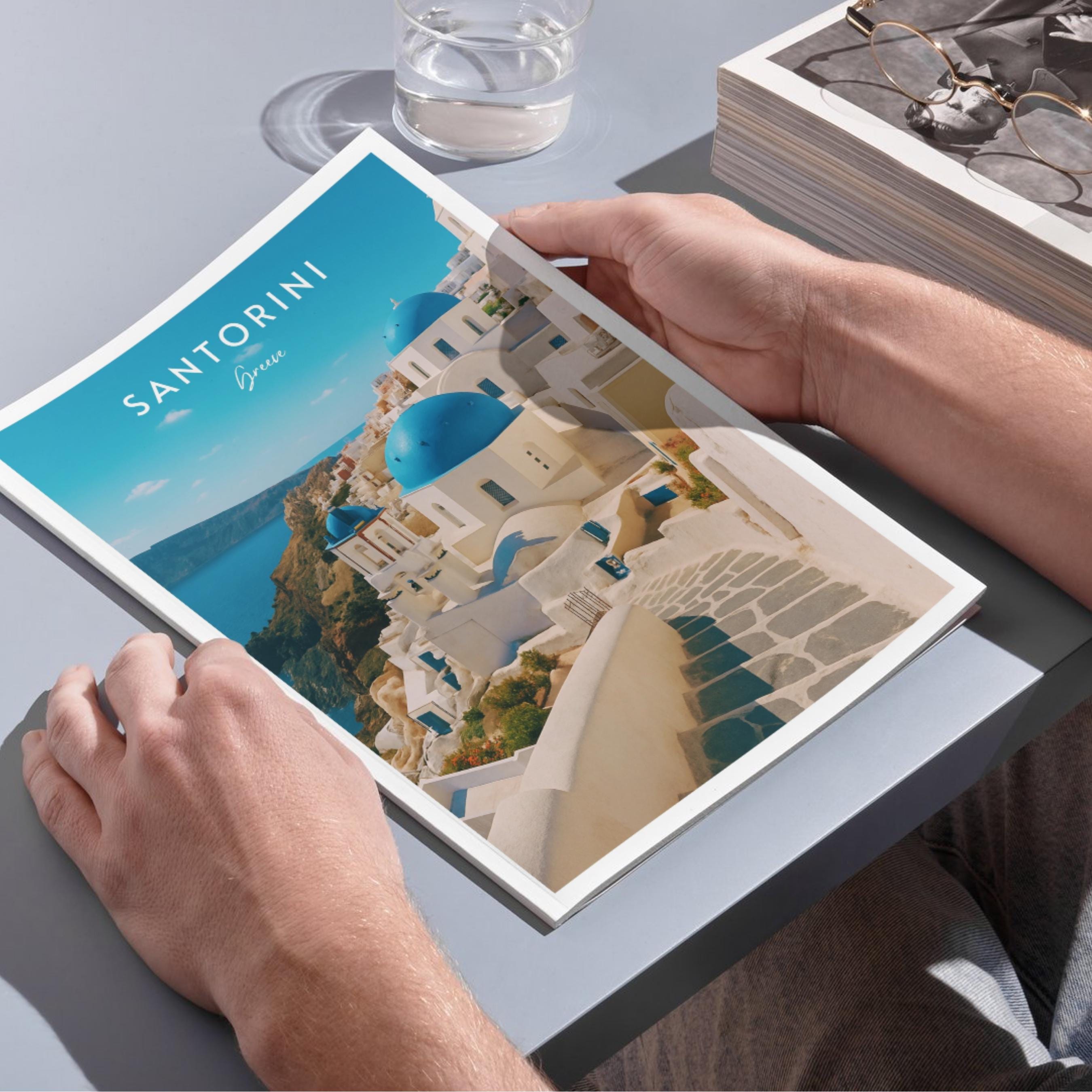 Affiche voyage - Santorin, Cyclades, Grèce, Méditerranée - art moderne, impression, poster