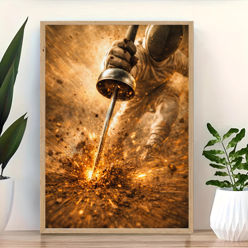 Affiche sport -  Escrime, Epée, Escrimeur, Excalibur - art moderne, impression, poster