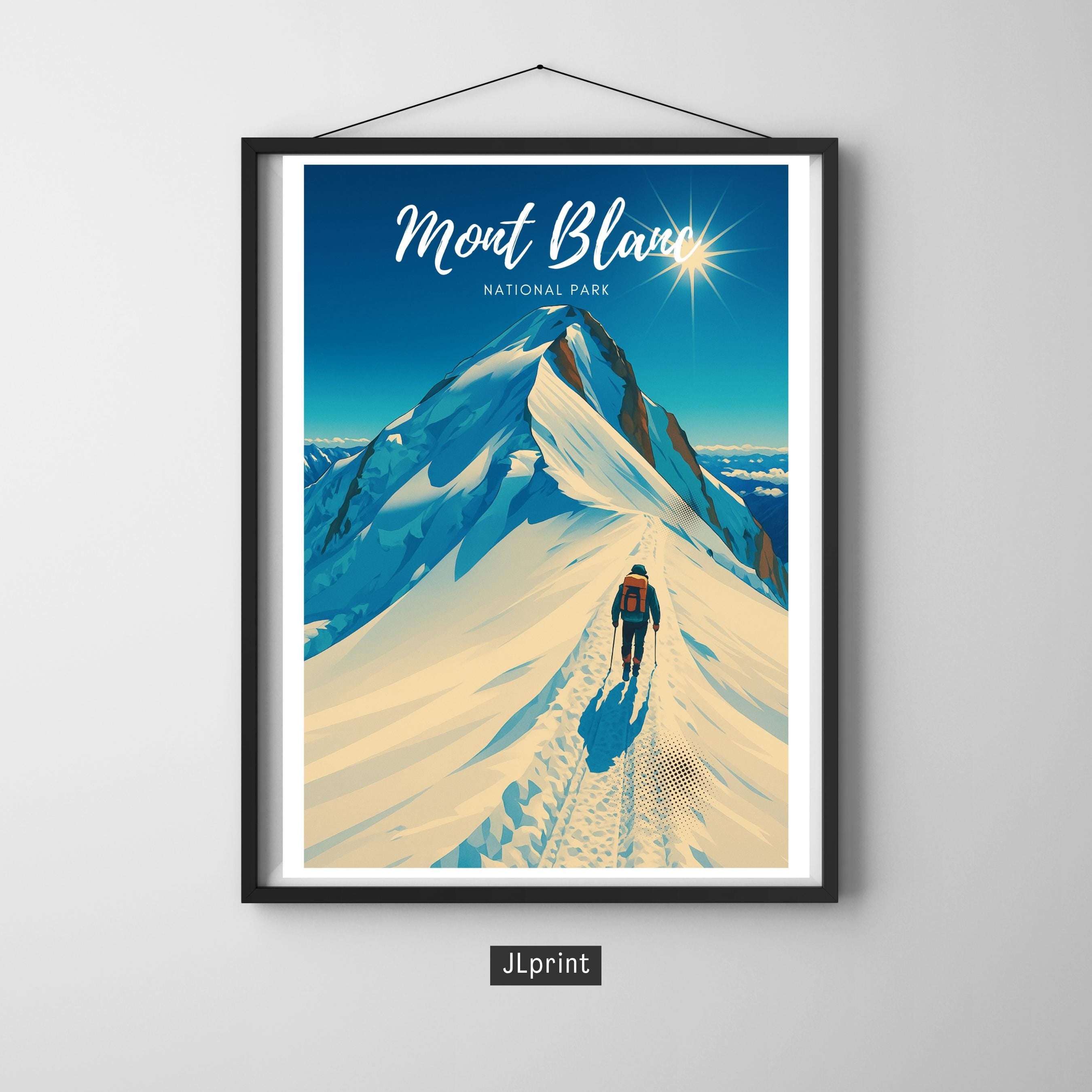 Affiche voyage - Mont Blanc, Parc National, Alpes, Montagne - art moderne, impression, poster