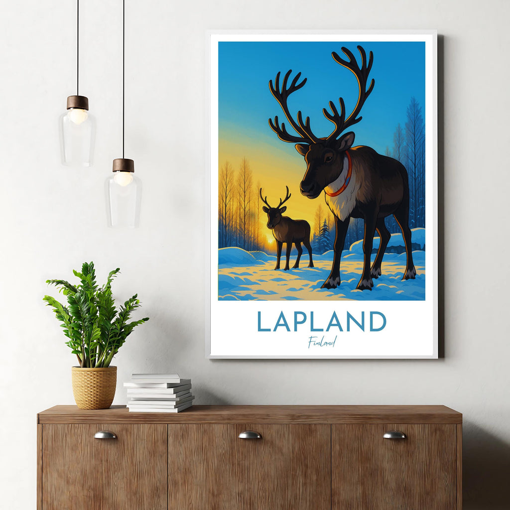 Affiche voyage - Laponie, Finlande, Europe, Rennes - art moderne, impression, poster