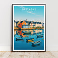 Affiche voyage - Bretagne, France, Village, Breizh - art moderne, impression, poster