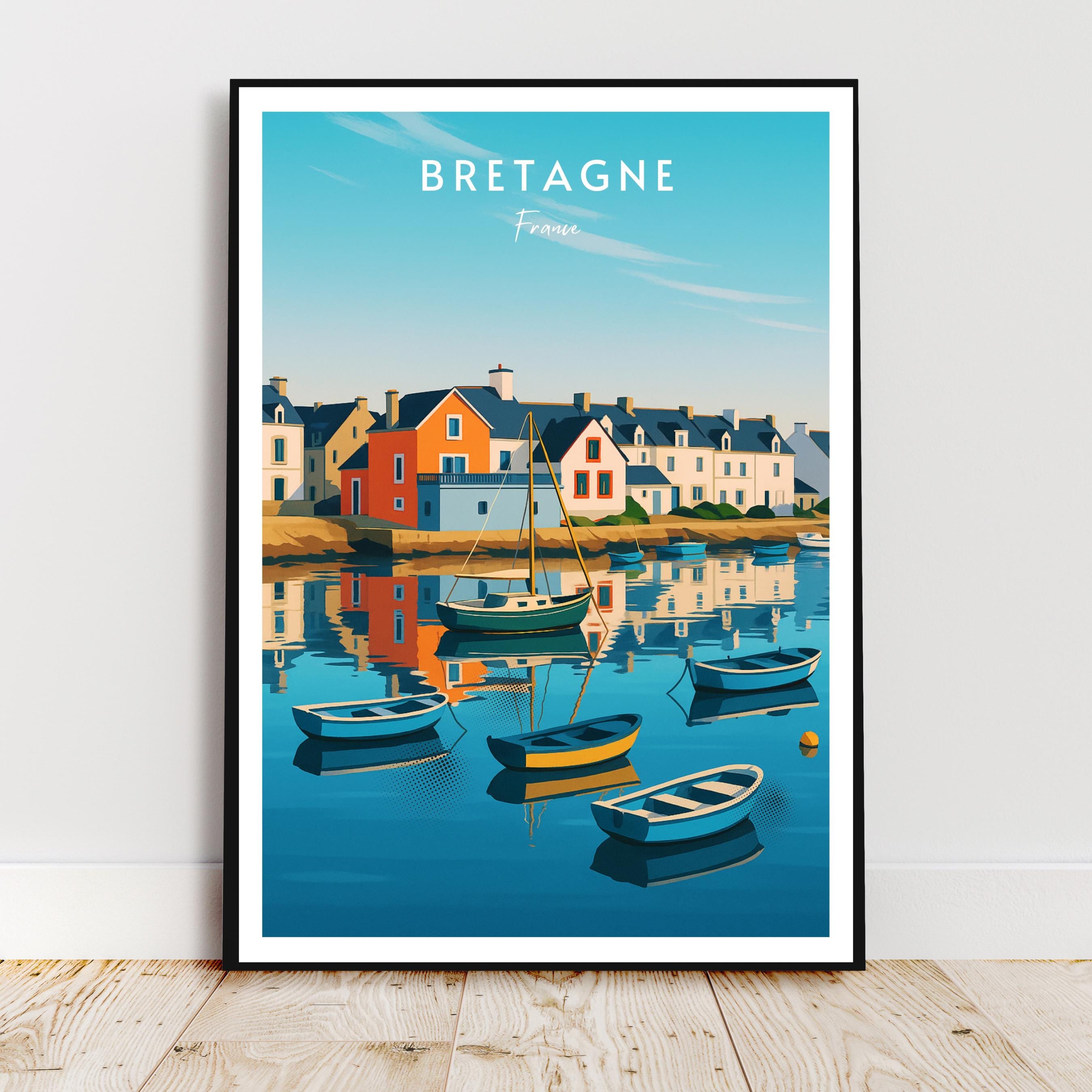 Affiche voyage - Bretagne, France, Village, Breizh - art moderne, impression, poster