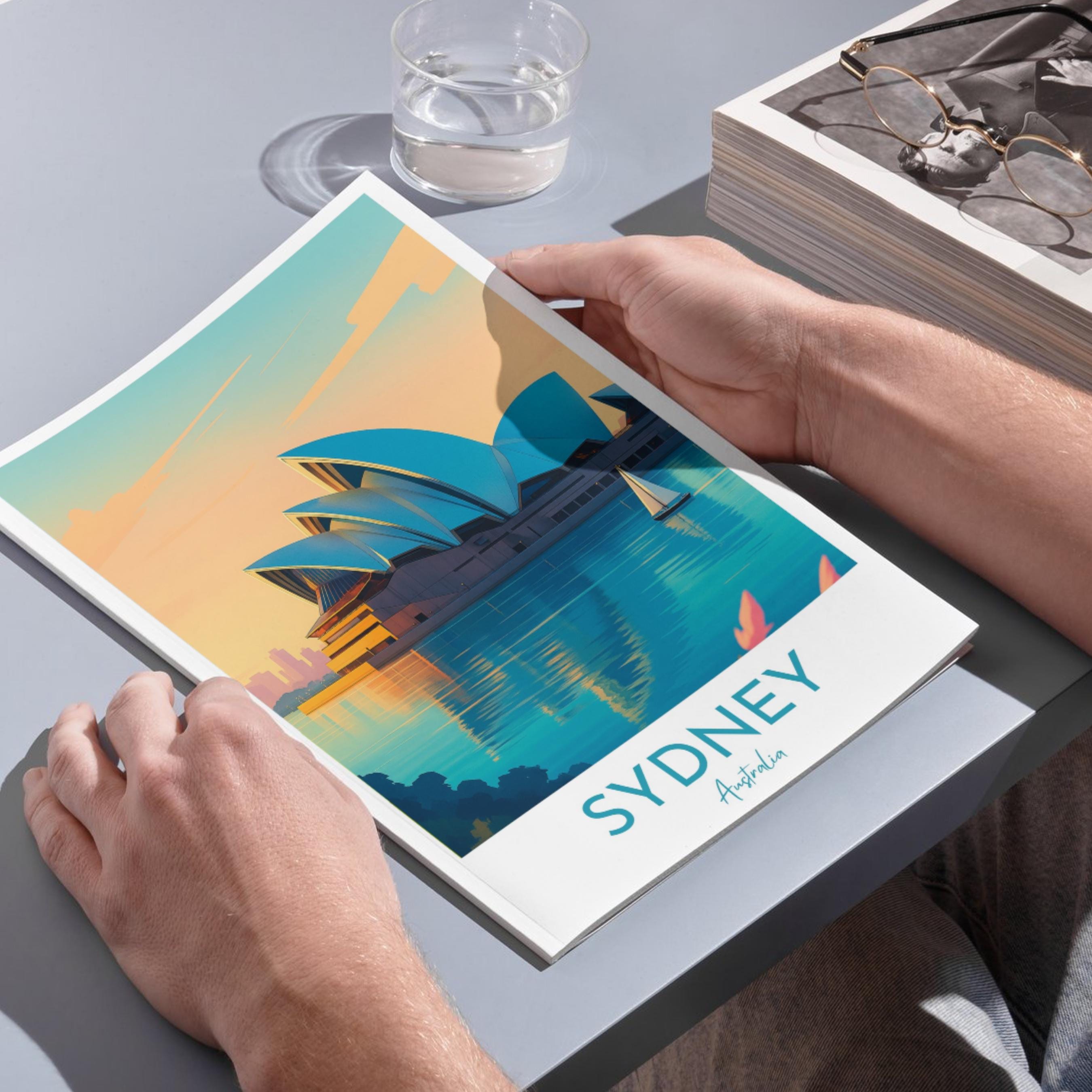 Affiche voyage - Sydney, Australie, Océan, Opéra - art moderne, impression, poster