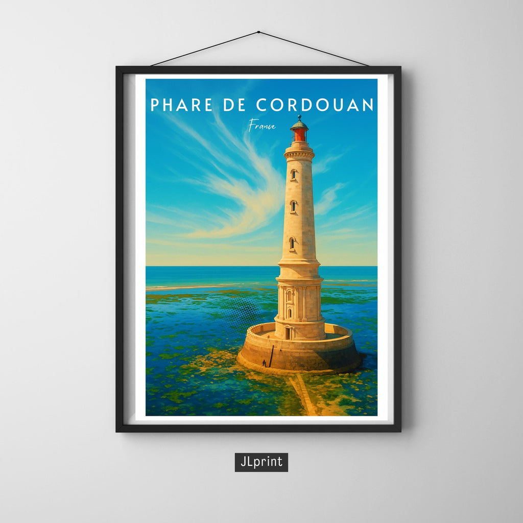 Affiche voyage - Phare de Cordouan, Gironde, France, Océan Atlantique - art moderne, impression, poster