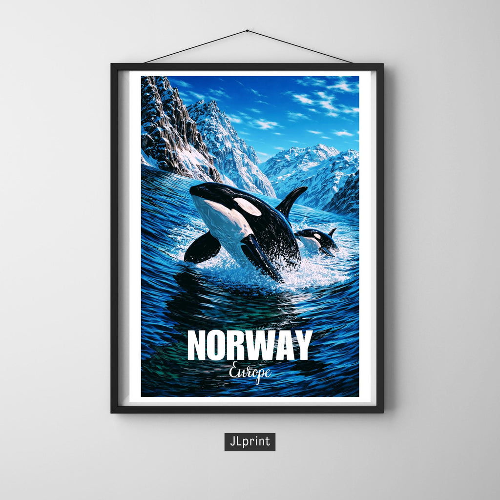 Affiche voyage - Norvège, Europe, Fjord, Orques - art moderne, impression, poster