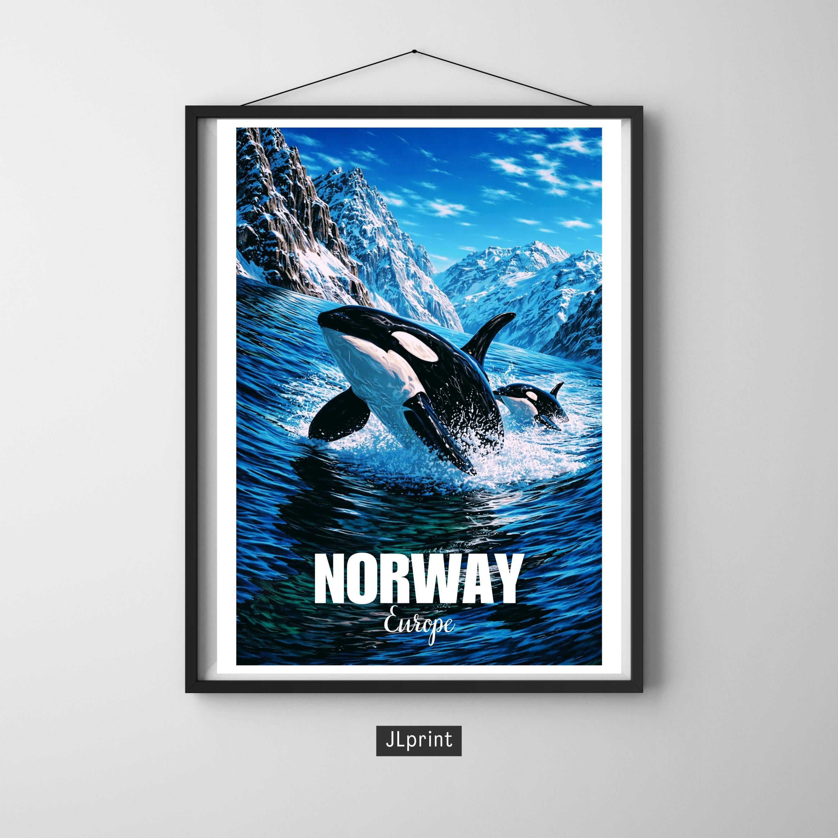 Affiche voyage - Norvège, Europe, Fjord, Orques - art moderne, impression, poster