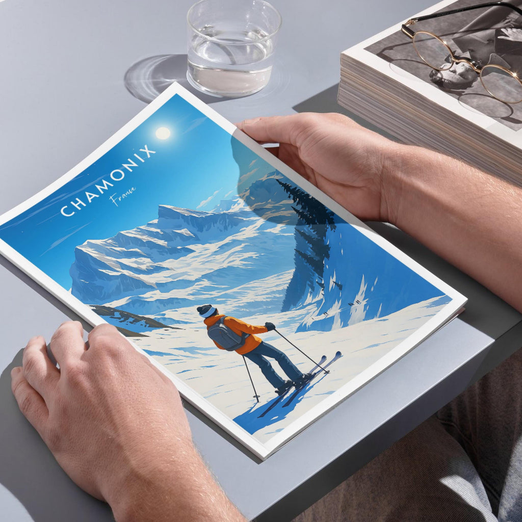 Affiche voyage - Chamonix, Alpes, France, Ski - art moderne, impression, poster