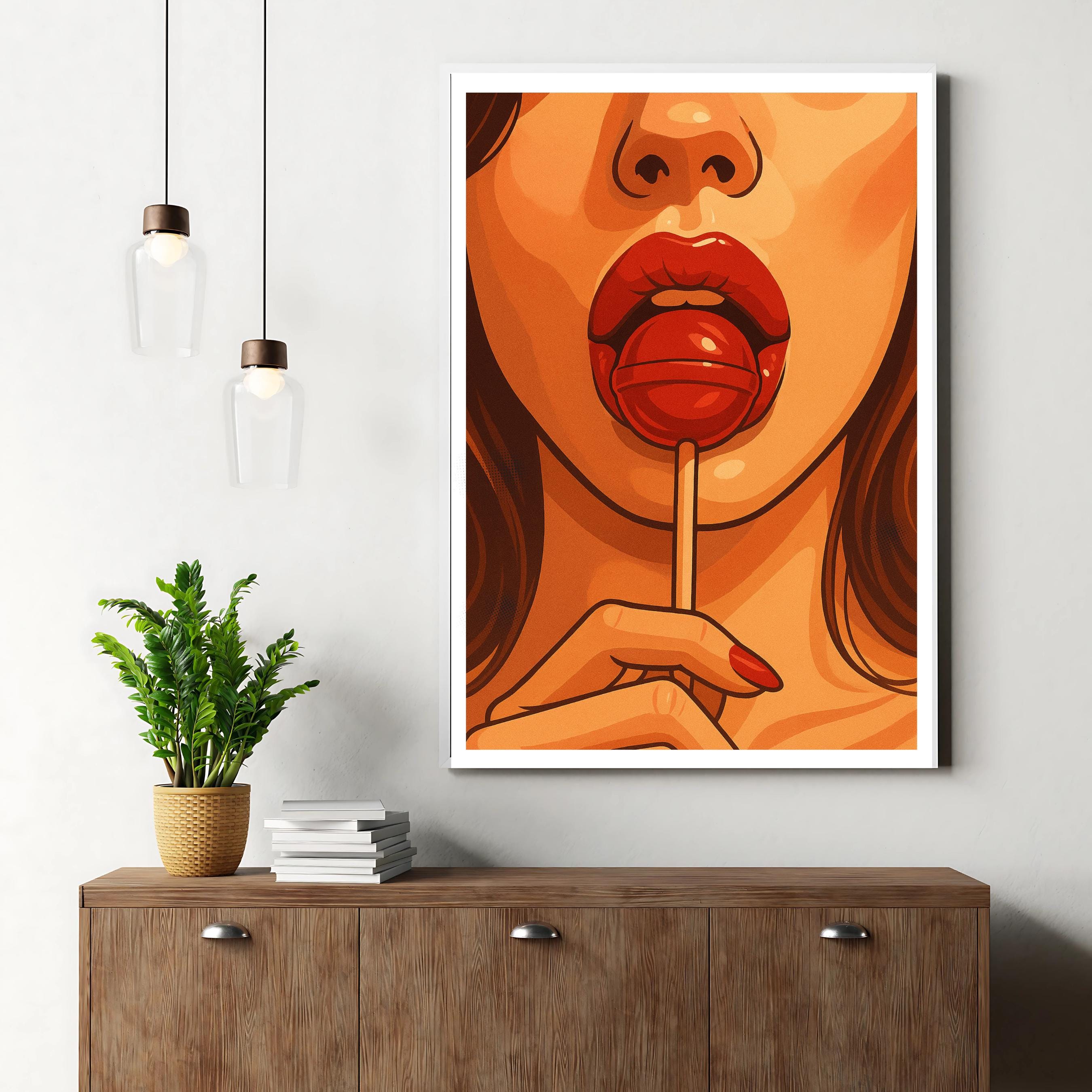 Affiche art - Femme, Glamour, Sexy, Sucette - art moderne, impression, poster