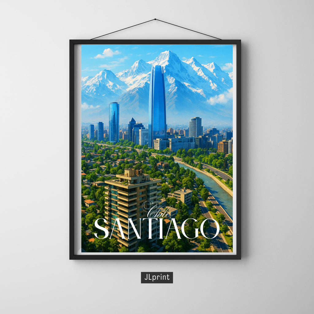 Affiche voyage - Santiago, Chili, Amerique, Andes - art moderne, impression, poster